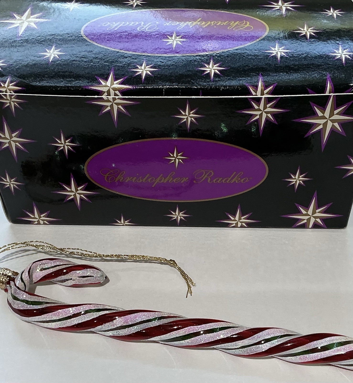 RARE Christopher Radko Glass Candy Cane Minty Twirls Christmas Ornament 7.5”