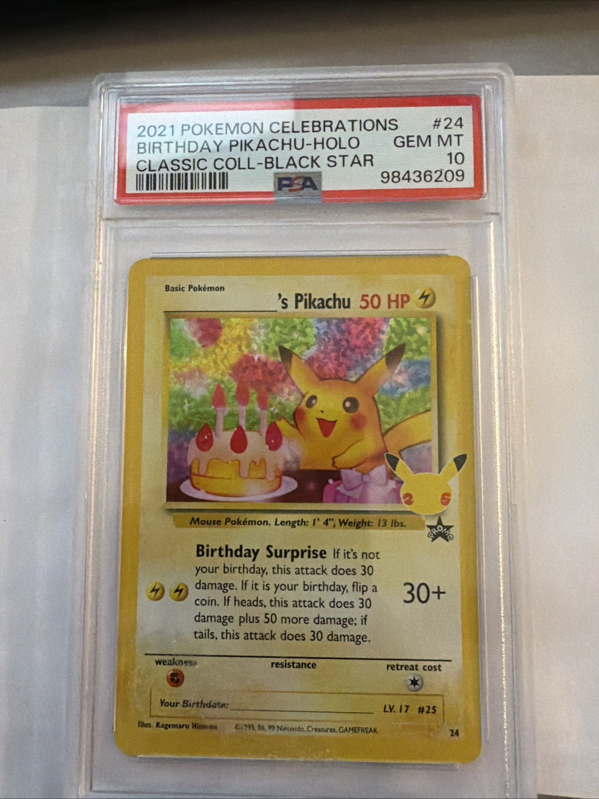 PSA 10 Birthday Pikachu Holo #24 Celebrations Classic Pokémon 2021
