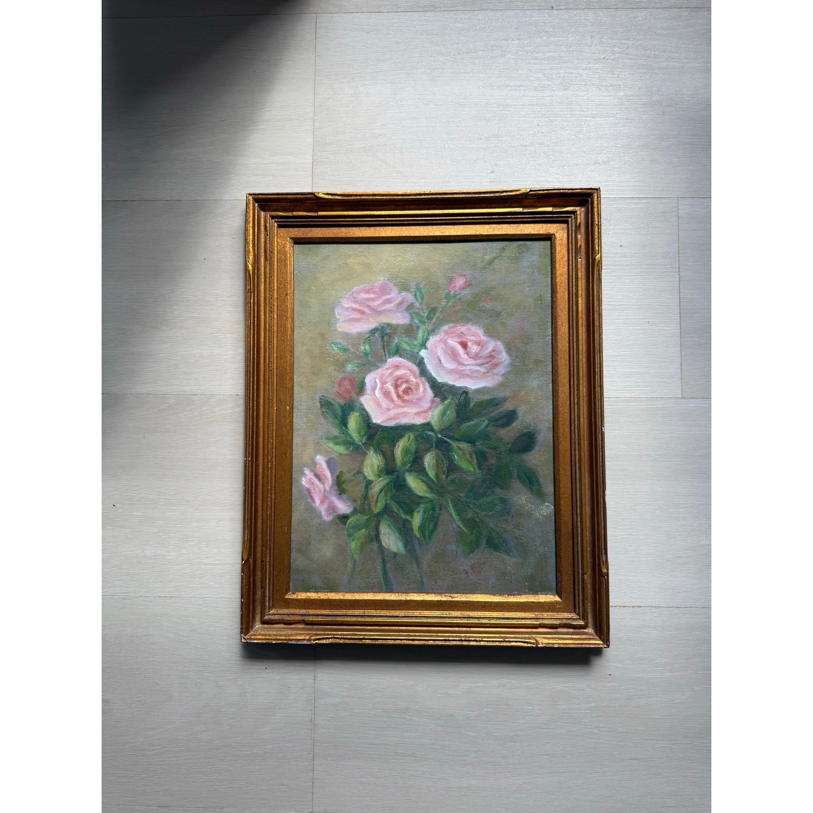 Vintage Framed Pastel Painting Pink Floral Still Life 19.5\