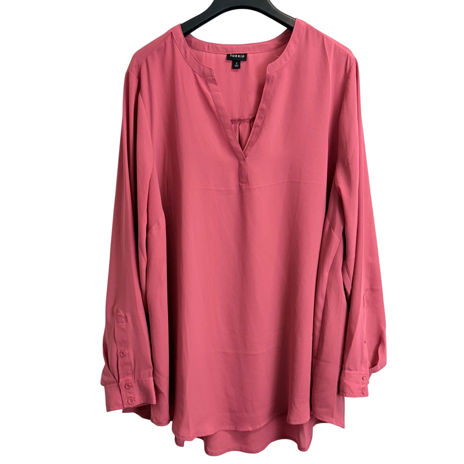 Torrid Pink Georgette Split Neck Roll Tab Sleeve Blouse Size 3 Plus 3X