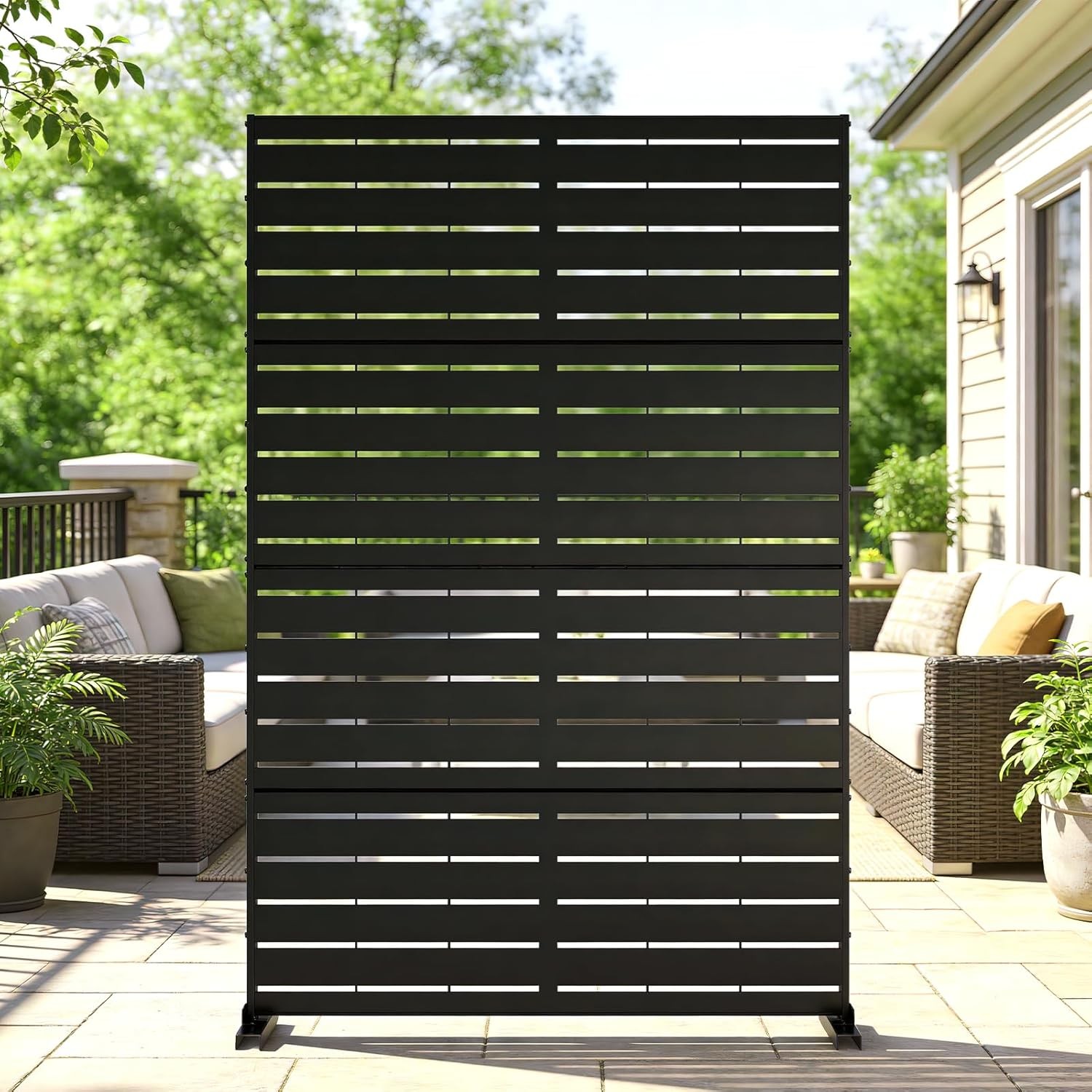 NAIZEA Metal Privacy Screen Freestanding Rustproof Steel Privacy Panels w/ Stand