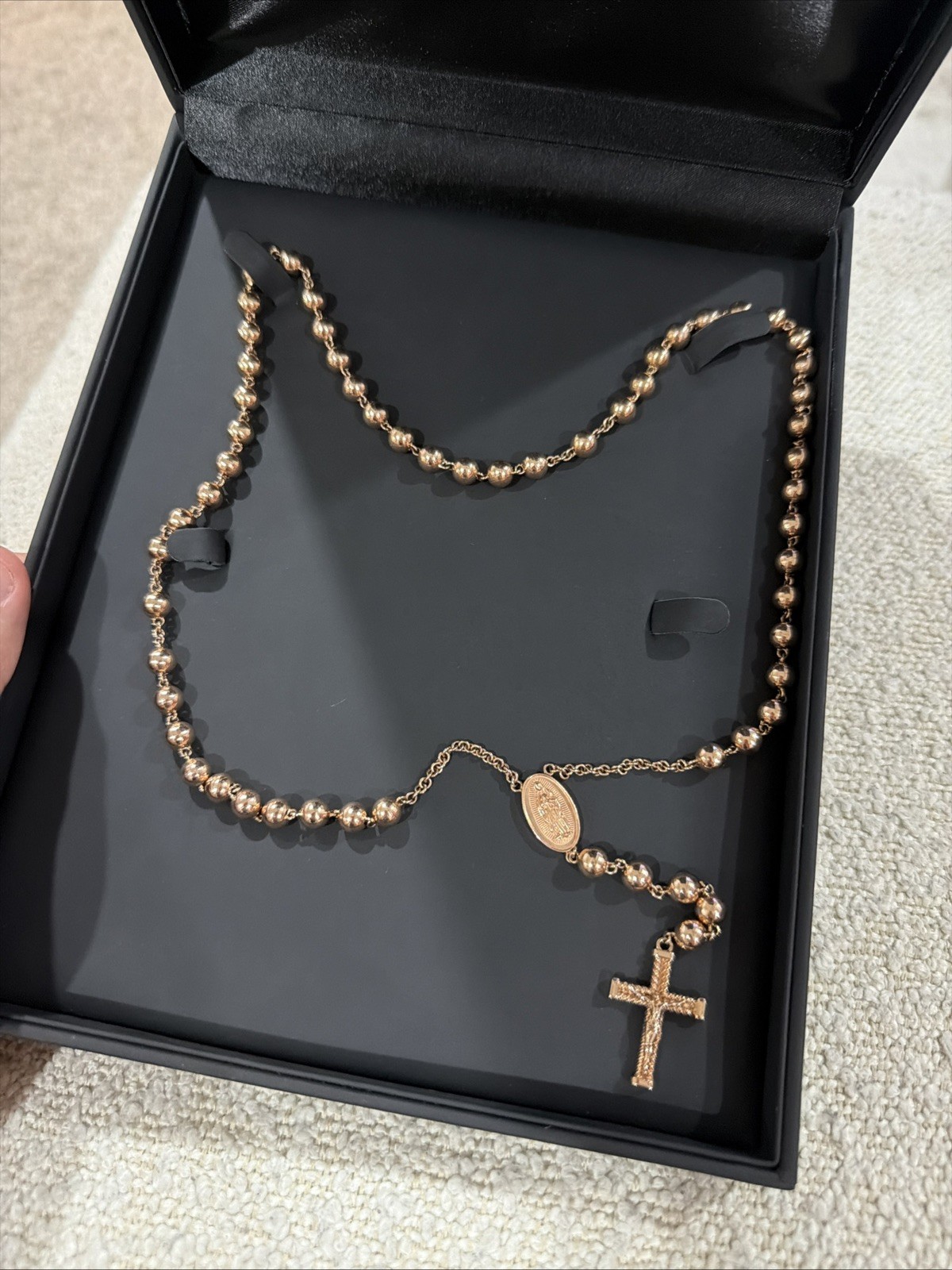 14Kt Ball Rosary with heavy SOLID Rose Gold  125.85gr 6.70mm 24”