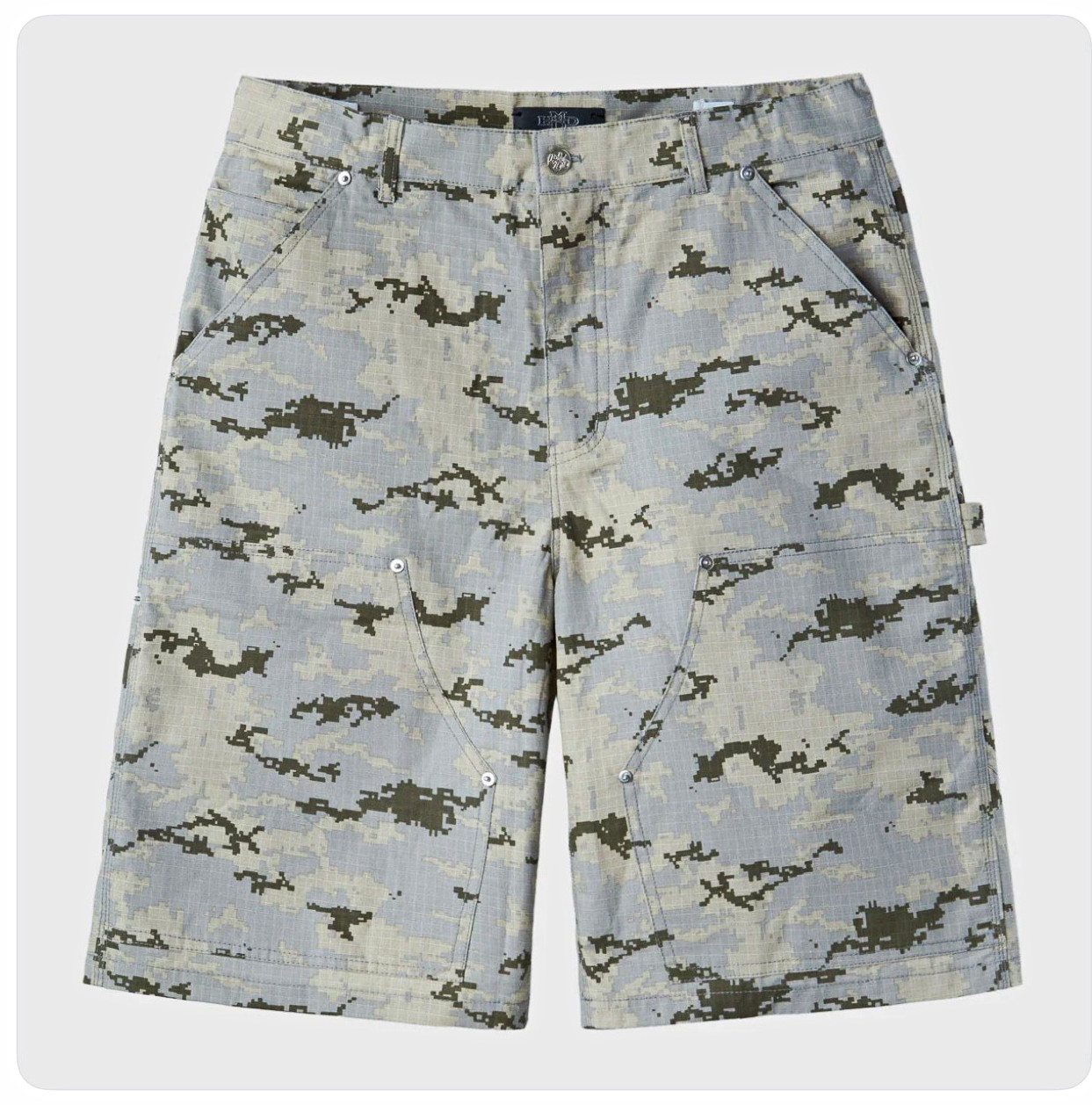 Happy Memories Don\'t Die inc. Men\'s Gray Camo Cargo Shorts Cotton Canvas Pockets