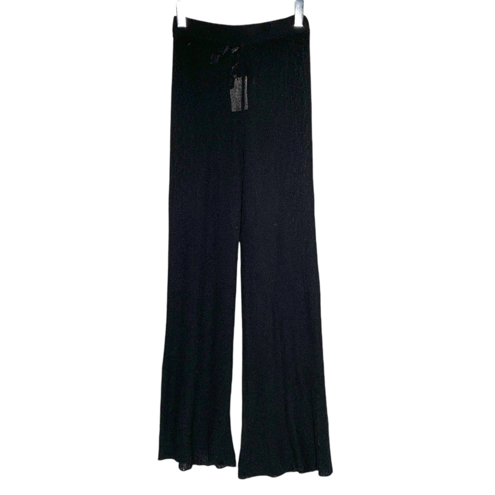 Zara S NEW Womens Mesh Wide Leg Knit Pull On Pants Black Blogger Fav