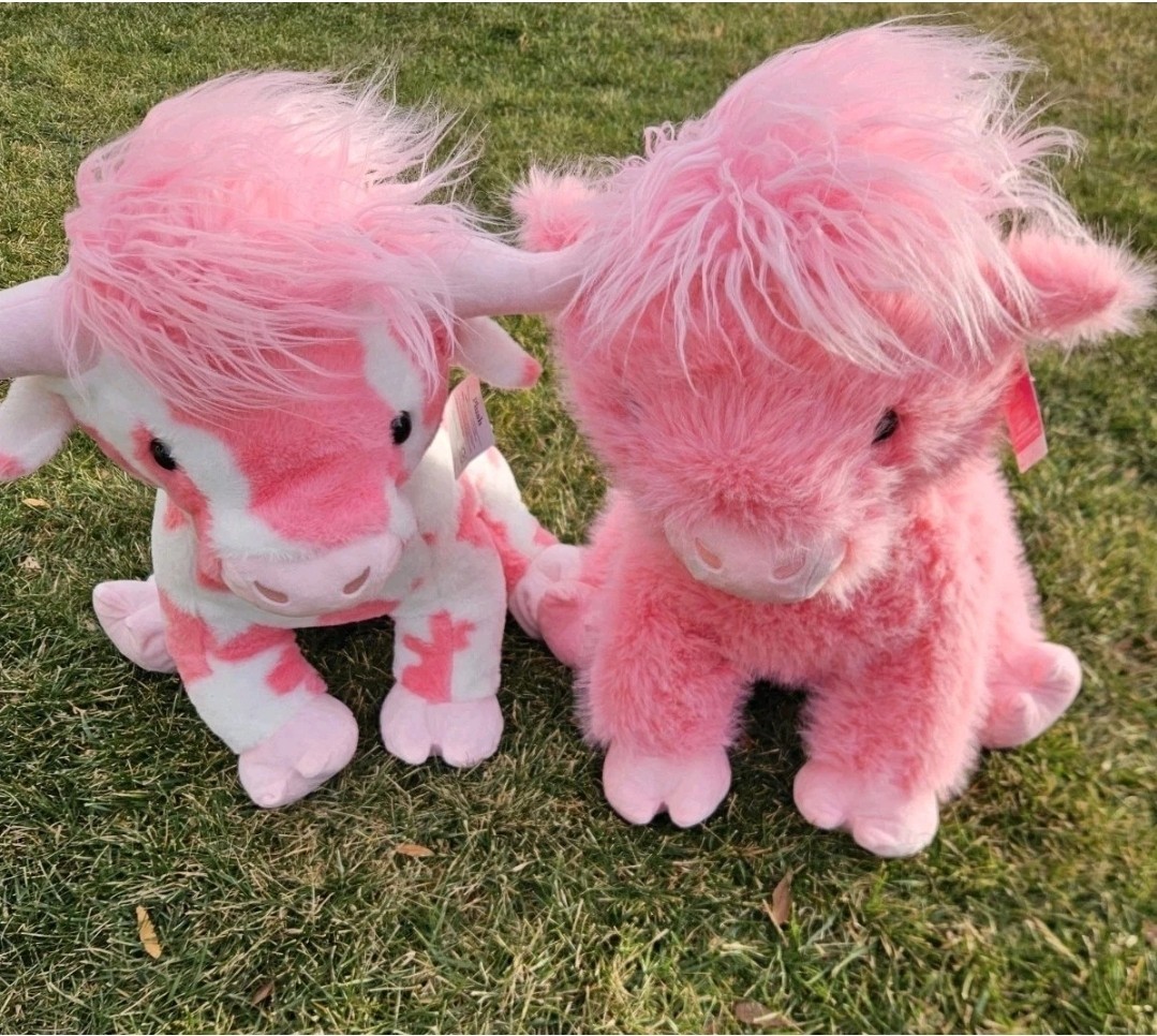 Jumbo Longhorn Cow Plush Pink/Spot  White 24\