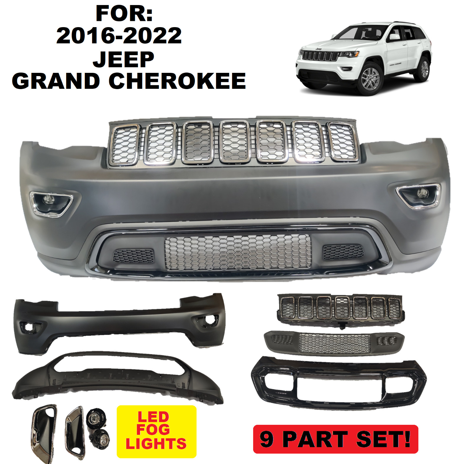 fits 2016 - 2022  Jeep Grand Cherokee Front Bumper Cover
