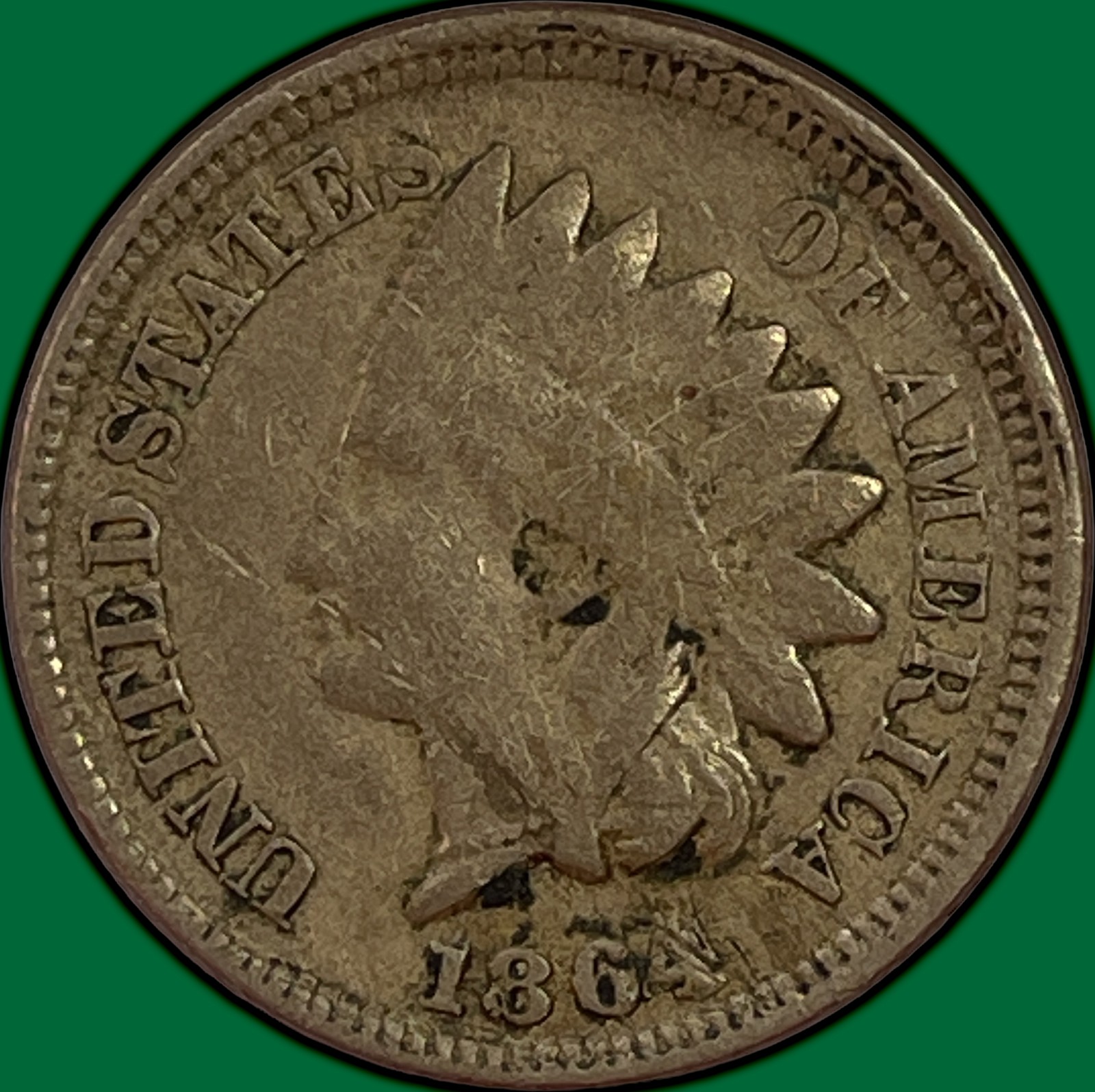 1864 Copper Nickel Indian Head Cent Very Good VG Coin #48711