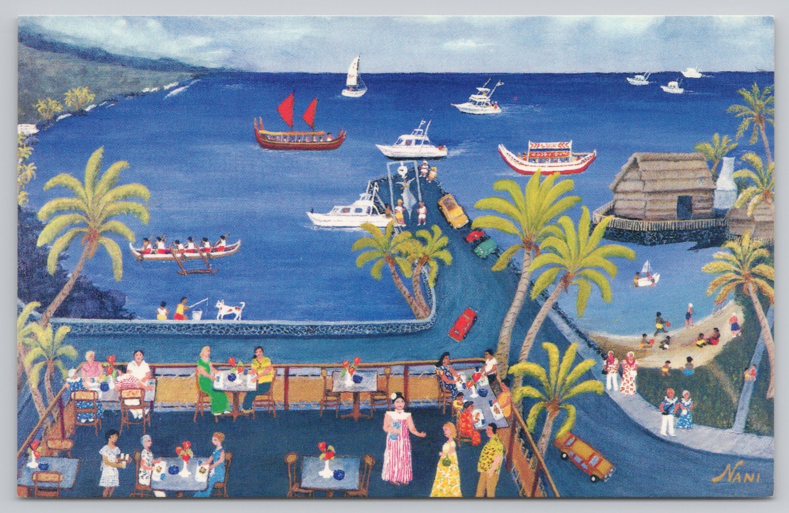 Kona Galley Restaurant Dining Kailua Kona Hawaii Coastal View Chrome Postcard