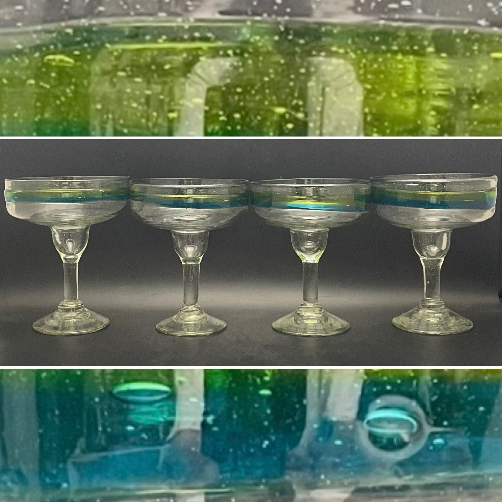Pier 1 by Amici Hand Blown 4pc Cabo Blue Green Margarita Glasses Mexico 14oz