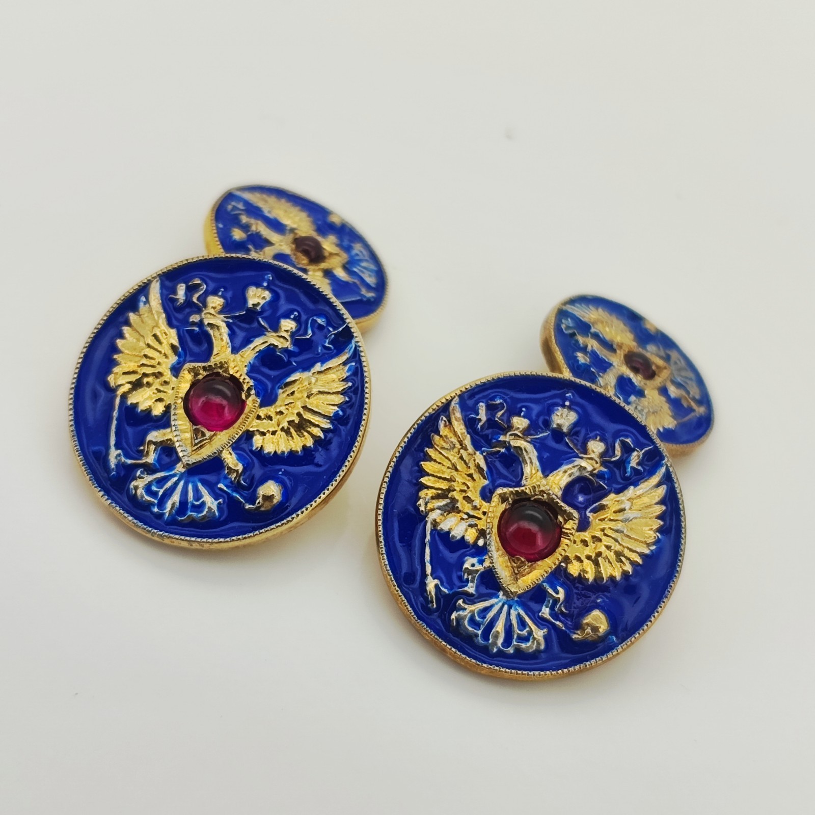 Vintage Imperial Faberge Era Gilded Silver Enamel Cufflinks