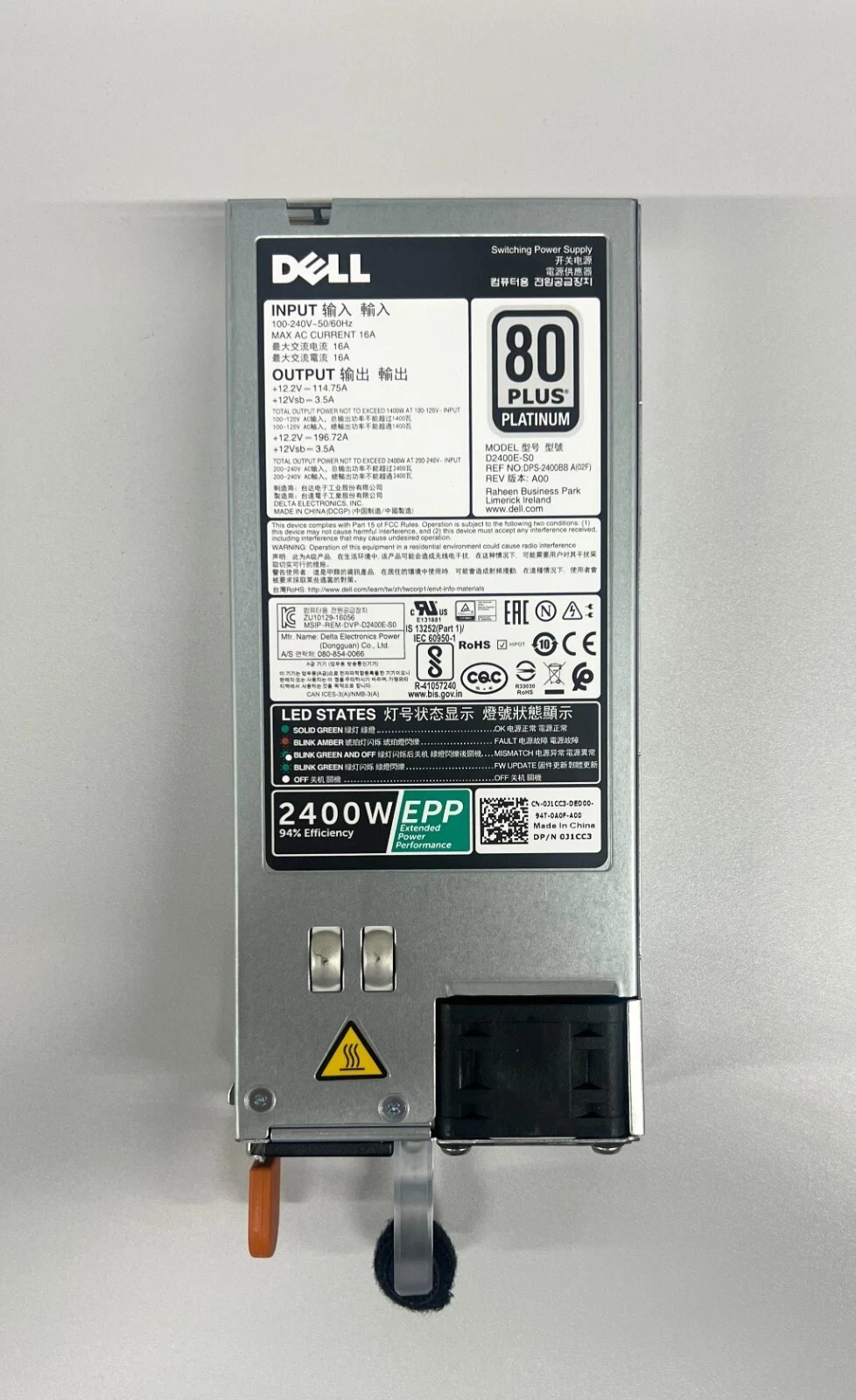 Dell 14th Generation Server 2400W EPP power supply 0J1CC3 DPS-2400BB A 0CXC2T US