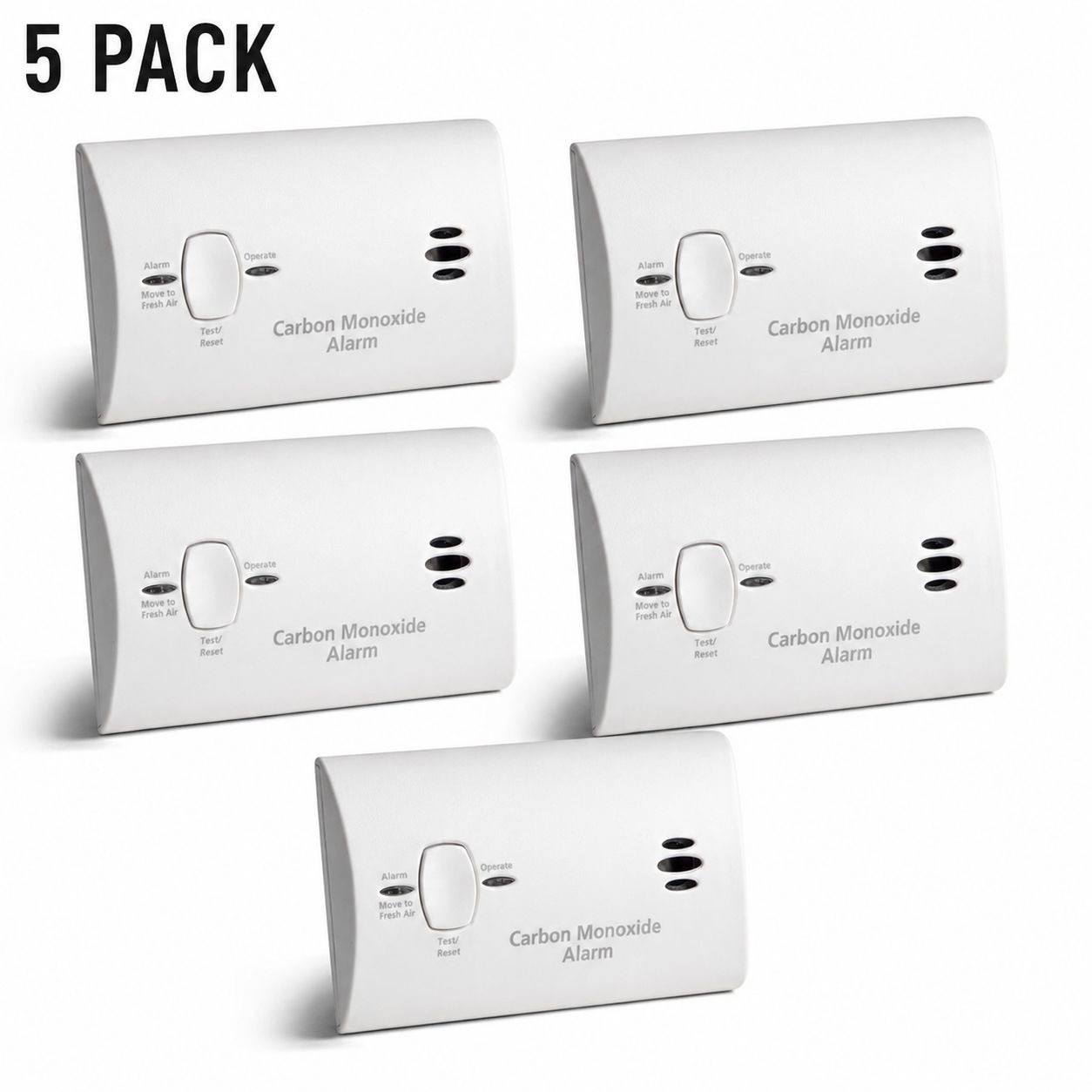 5-pack Kidde KN-COB-LP3 Battery Operated Carbon Monoxide Alarm Test-Reset Button