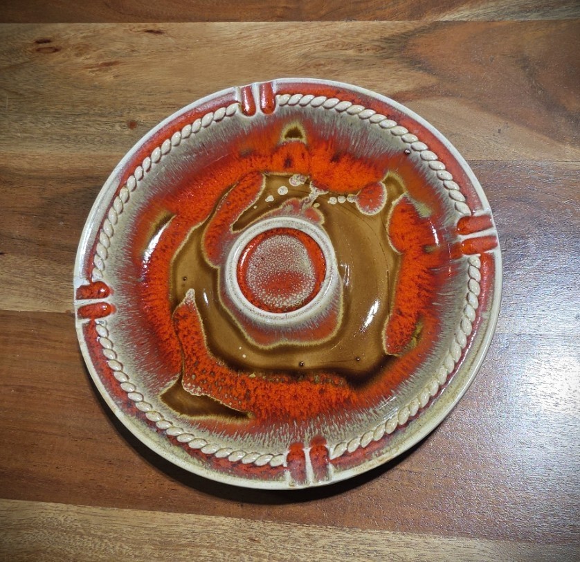 VTG Mid-Century Pottery Orange/Brown Drip Glazed Ashtray