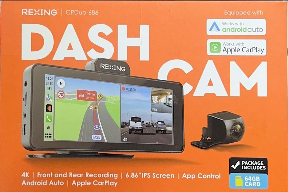 Rexing Wireless Apple CarPlay & Android Auto Display with 4K Dash Cam