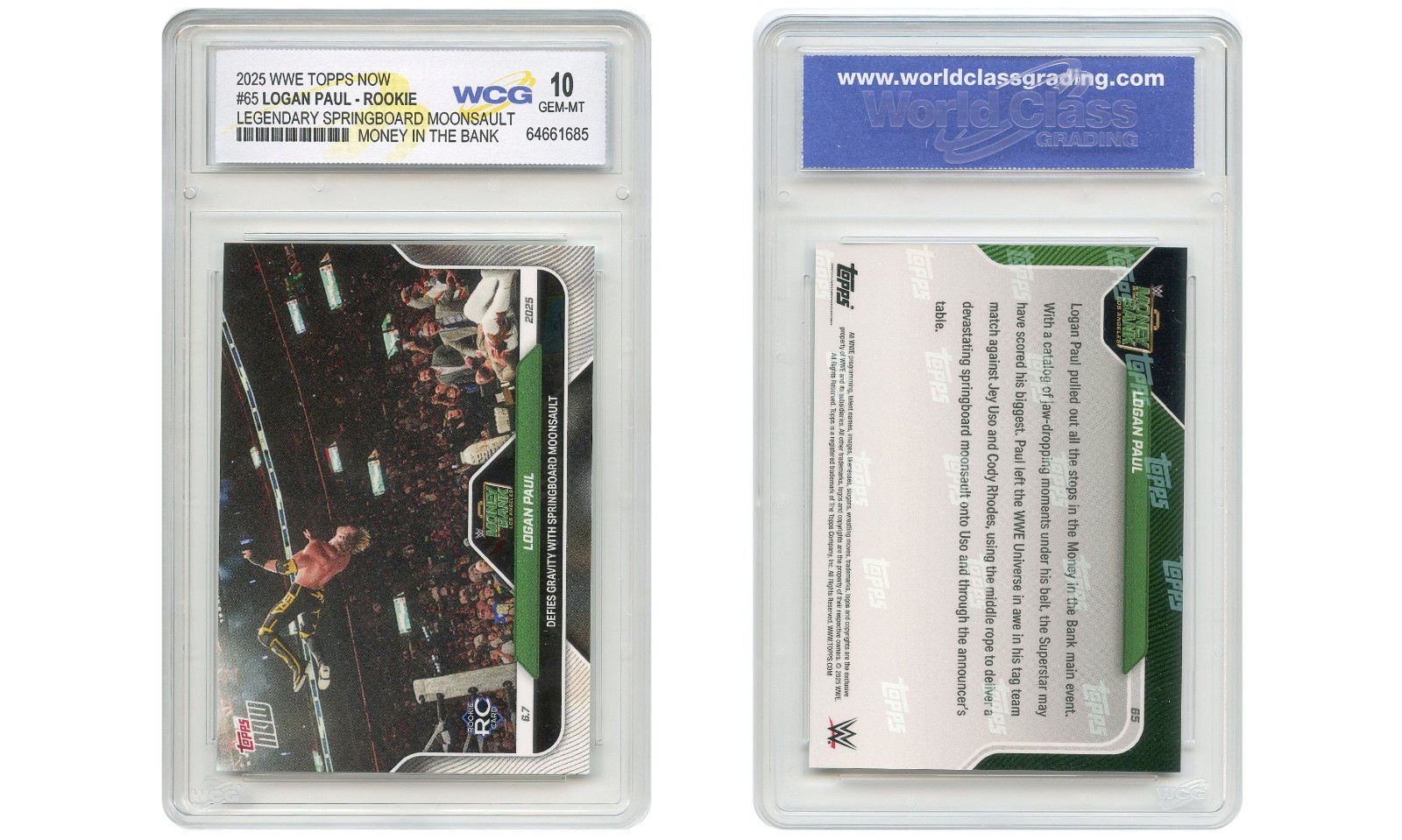 2025 WWE Topps Now LOGAN PAUL Rookie Card RC #65 - Graded GEM MINT 10 2025 WWE Topps Now LOGAN PAUL Rookie Card RC #65 - Graded GEM MINT 10