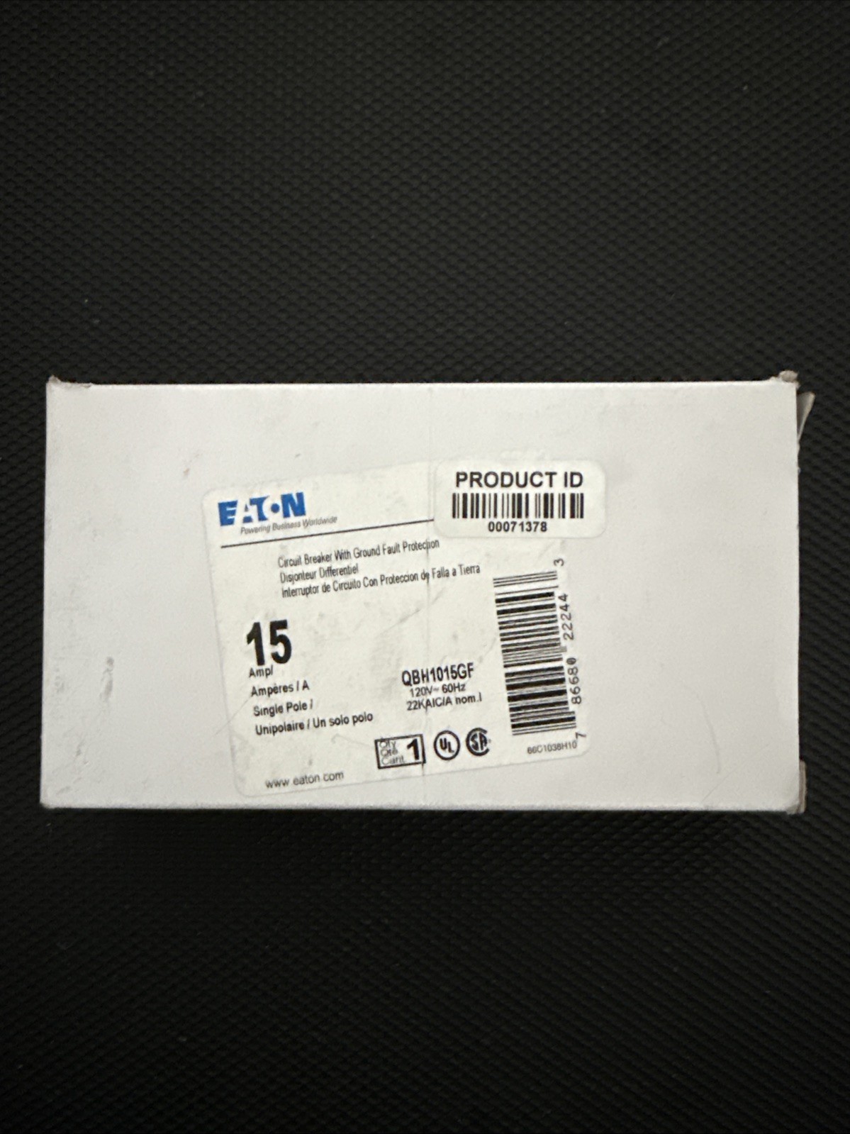 New Eaton QBH1015GF 15 Amp Single Pole GFCI Breaker New Eaton QBH1015GF 15 Amp Single Pole GFCI Breaker