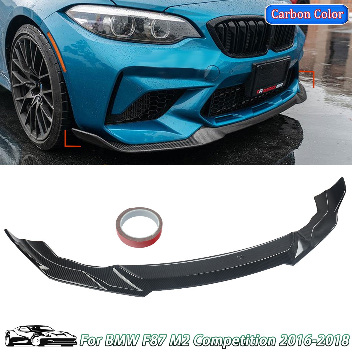For 2016-2021 BMW F87 M2 Carbon Look CS Style Front Lip Spoiler Chin Splitter