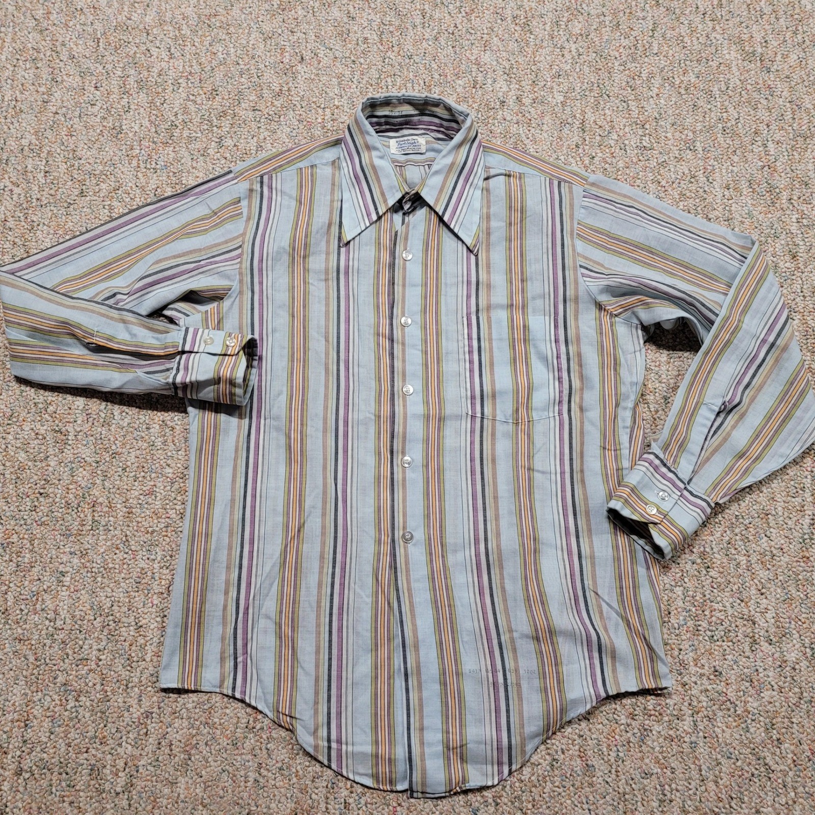 Gimbels Own Parkleigh Shirt Mens 15.5 Blue Striped Vintage Dagger Collar 70s