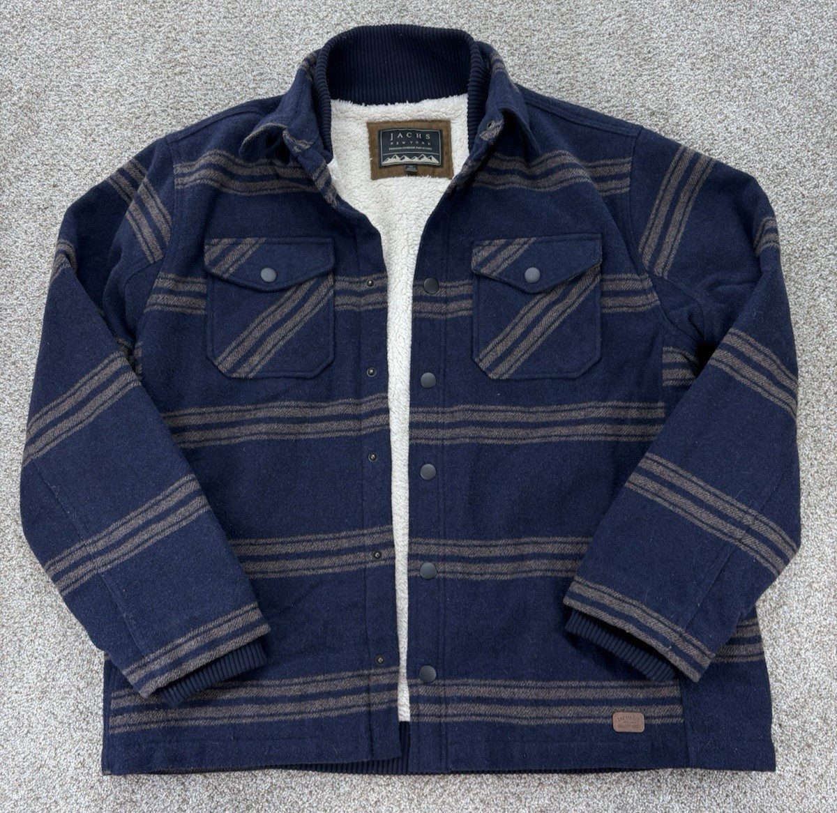Jachs New York Jacket Mens XL Navy Southwestern Striped Wool Blend Sherpa Lined Jachs New York Jacket Mens XL Navy Southwestern Striped Wool Blend Sherpa Lined