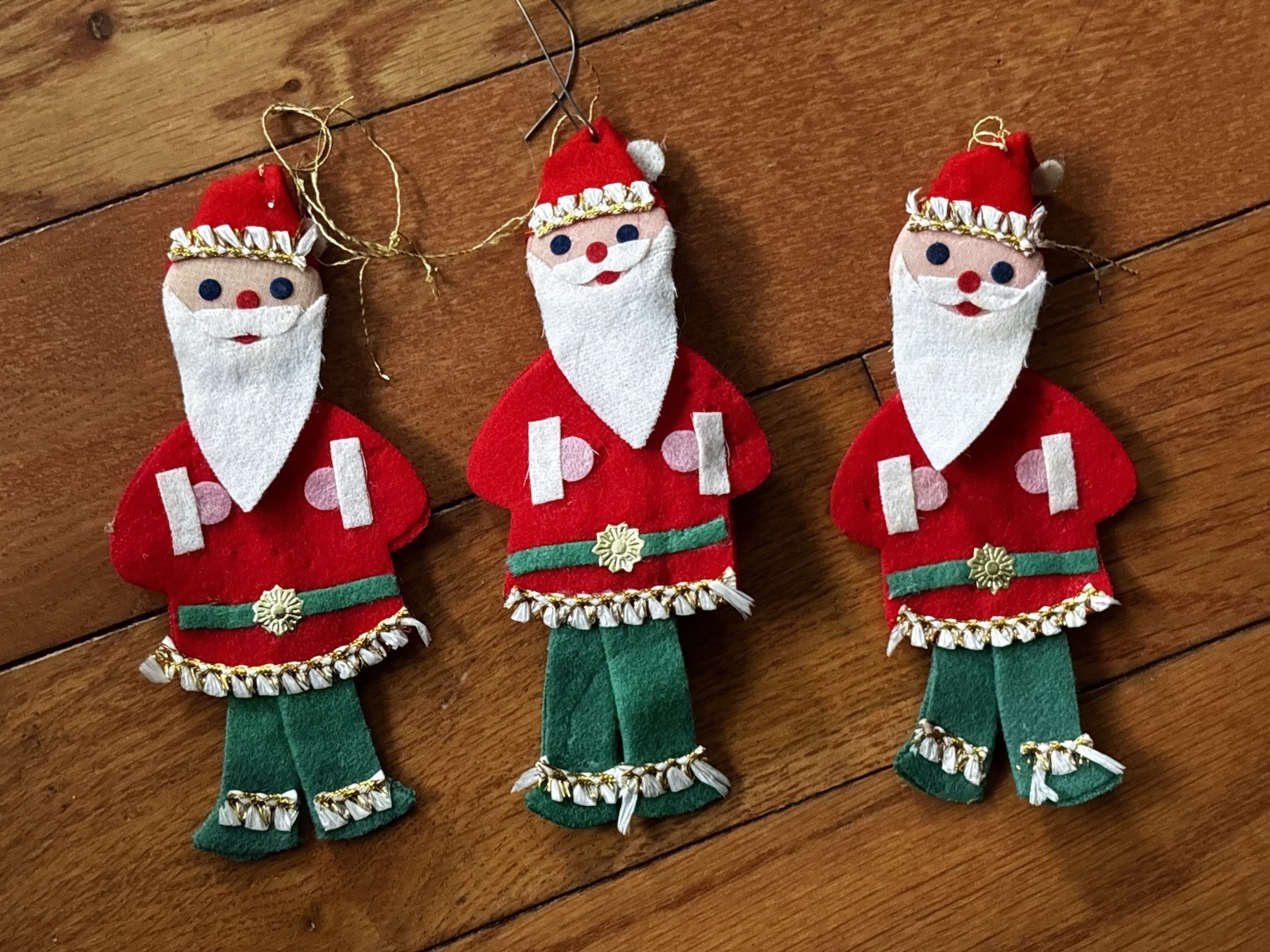 3 Vintage Felt Homemade Christmas Ornaments