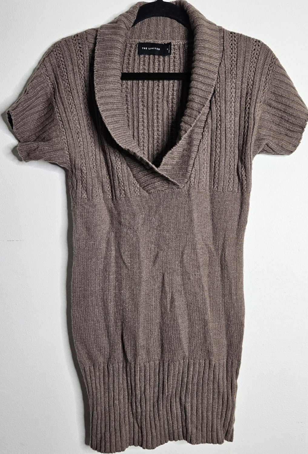 The Limited Women’s Small Brown Ribbed Knit Cowl Neck Short Sleeve Pullover
