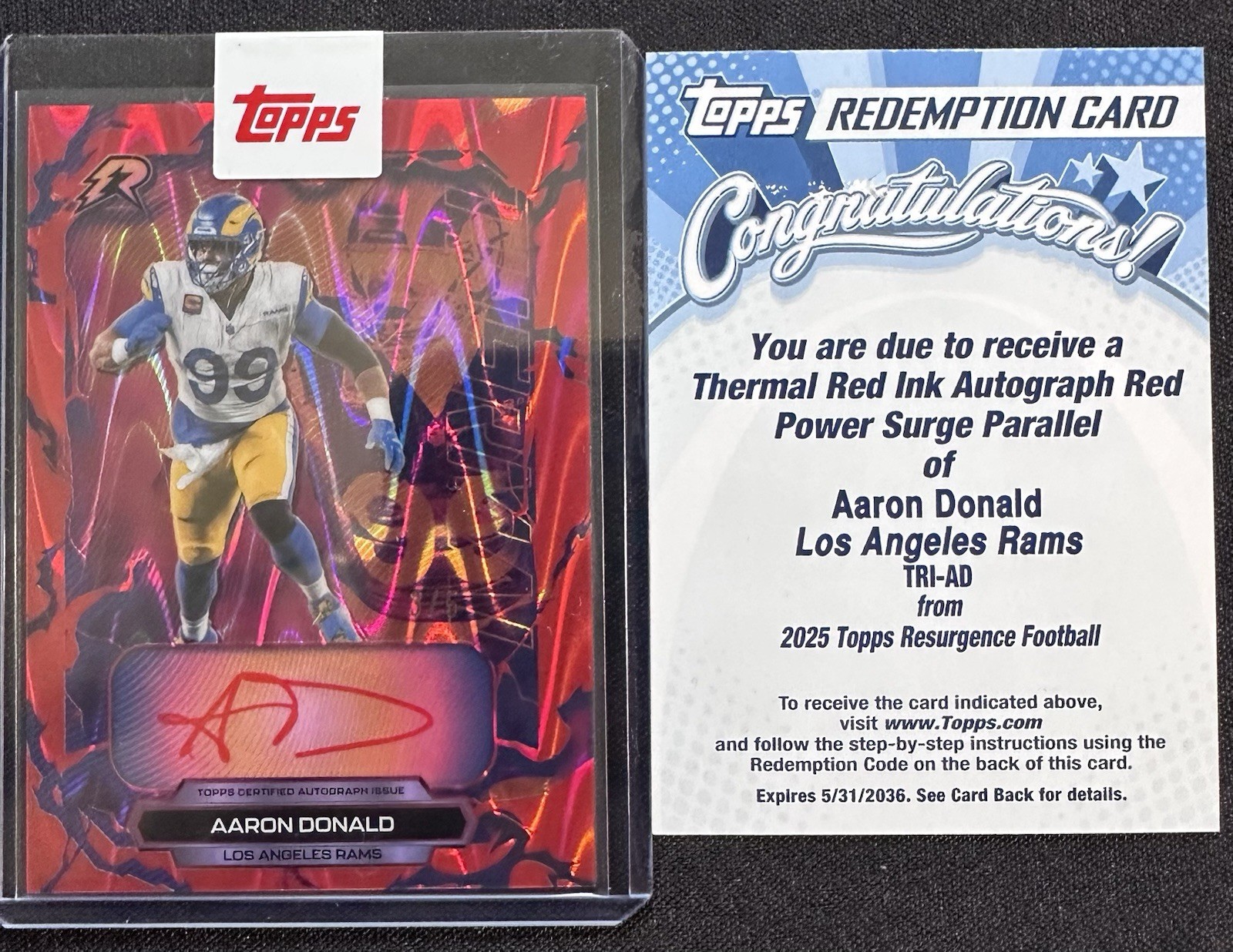 Topps 2025 Resurgence Football Aaron Donald Rams Thermal Red Ink Auto 3/5 TRI-AD Topps 2025 Resurgence Football Aaron Donald Rams Thermal Red Ink Auto 3/5 TRI-AD
