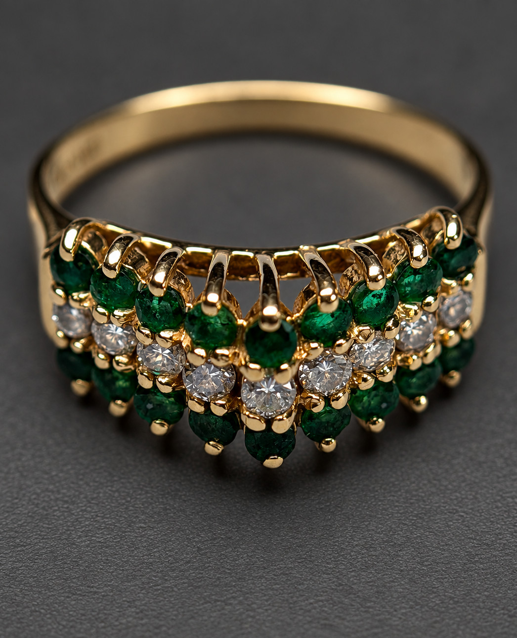 Women\'s Effy 14K Yellow Gold Emerald & Diamond Ring Size 7.25