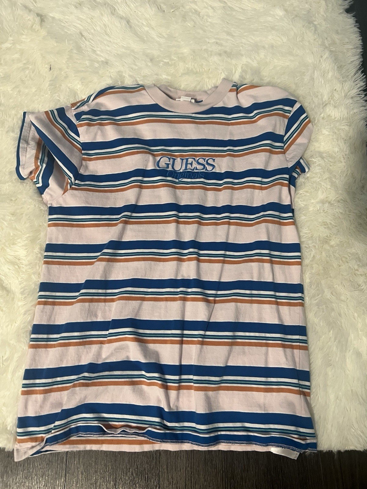 GUESS Originals Men\'s S Regular Striped Crew Neck Short Sleeve Tee Embroidered