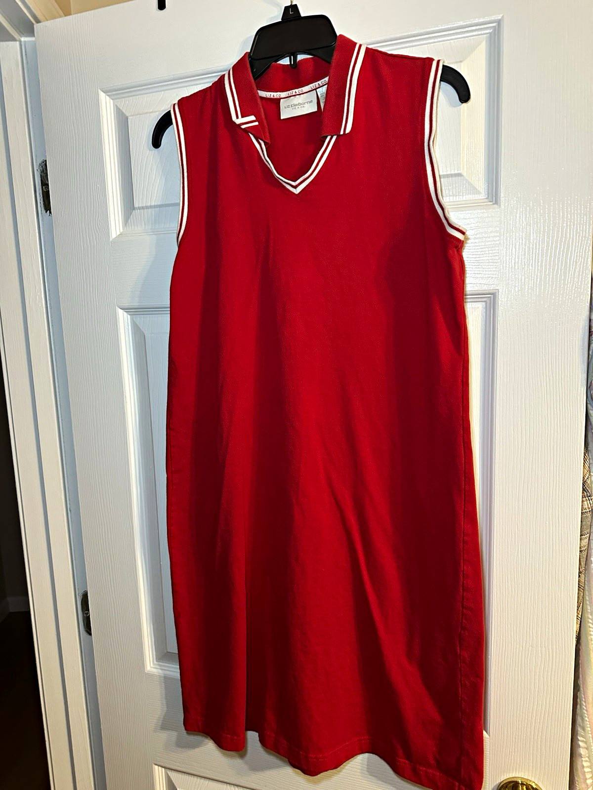 Vintage Liz Claiborne Sheath Dress L Red Sleeveless Collared Knit Pullover