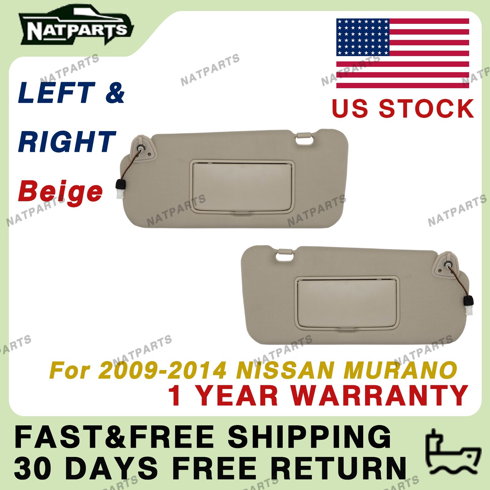 Pair Beige Side Sun Visor w/Light for Nissan Murano 2009-2014LH RH 96401-1AA1B