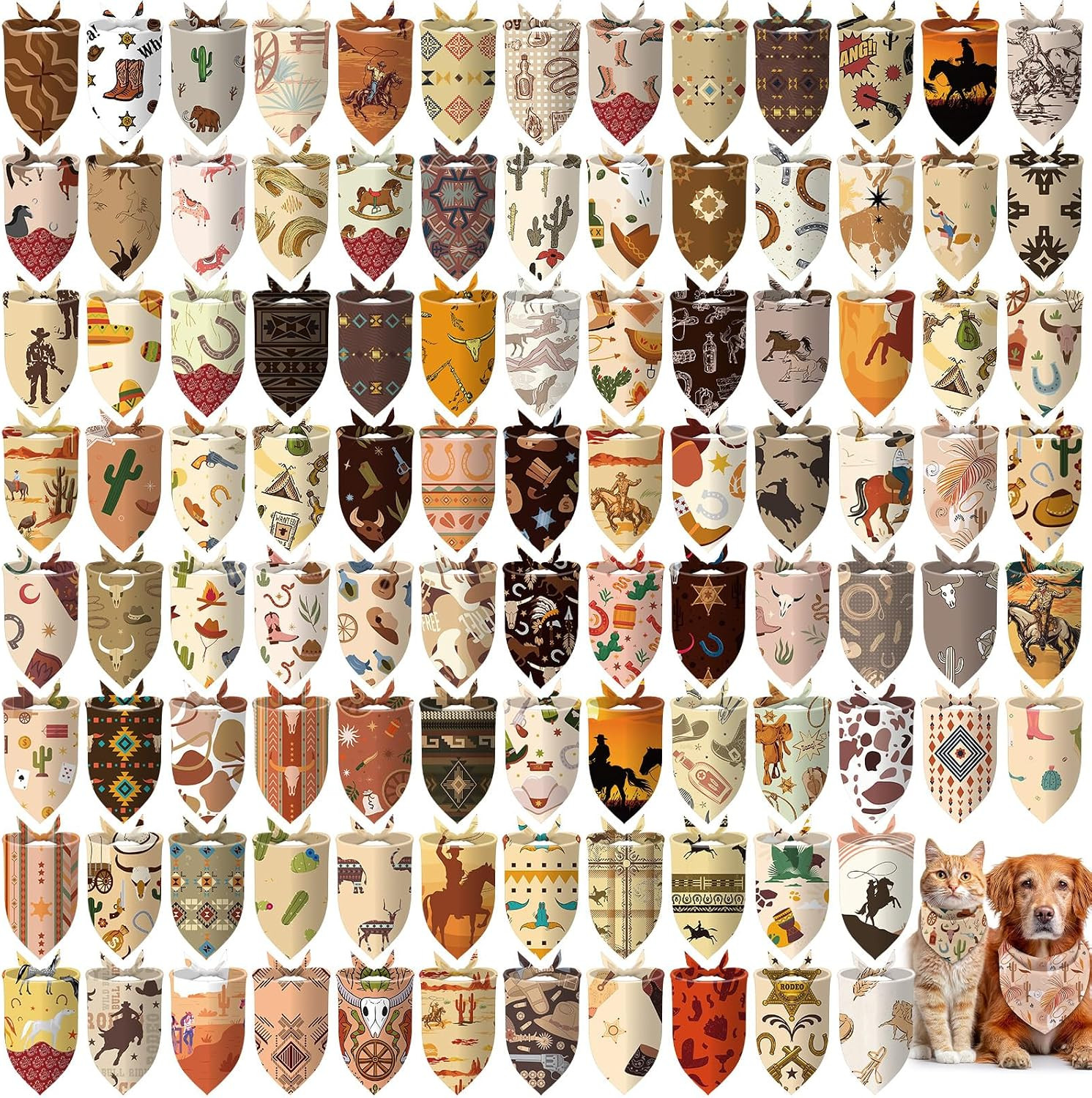 Huhumy 100 Pcs Cowboy Dog Bandanas Bulk Pet Western Bandanas for Dogs