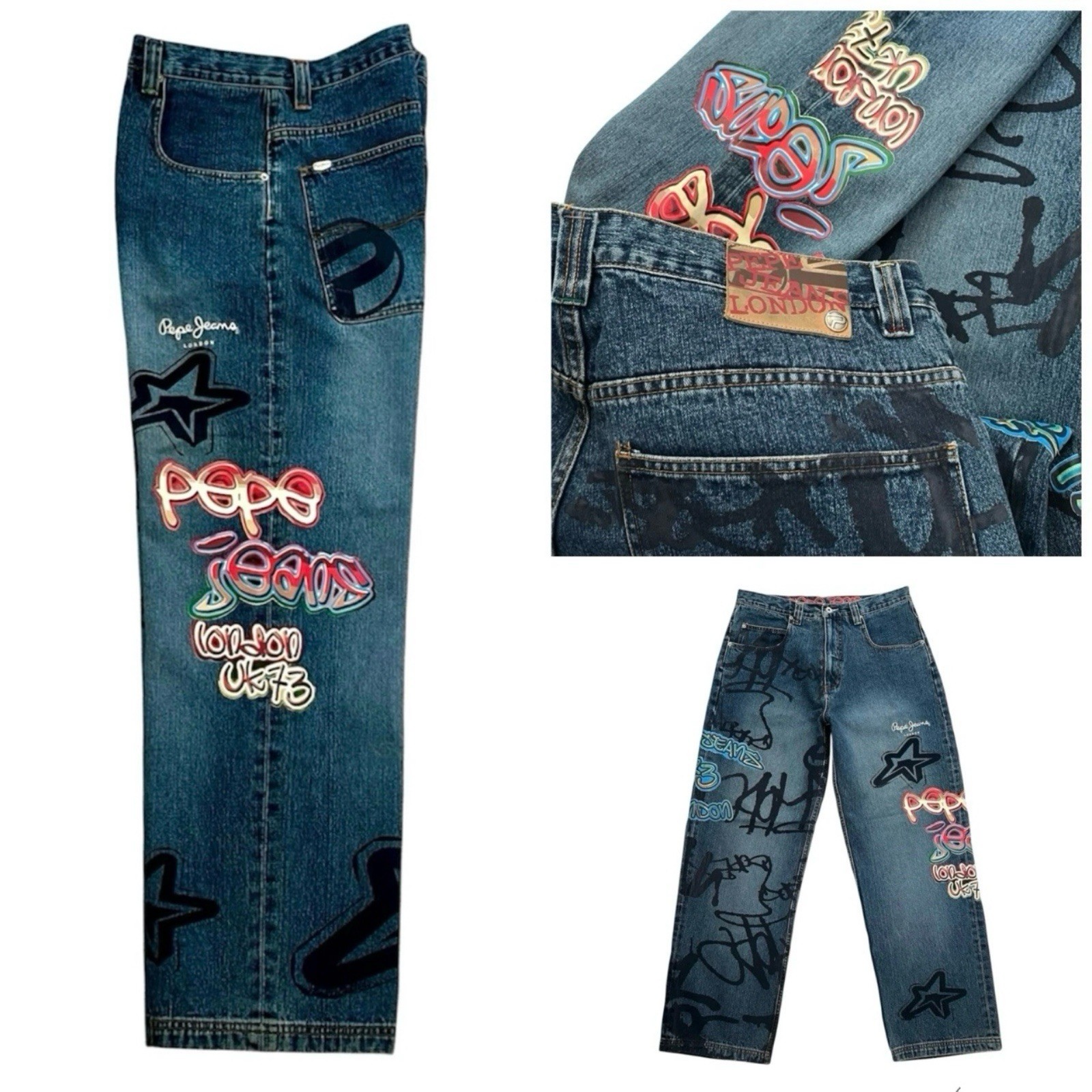 Y2K Vintage Pepe London Jeans Baggy Hip Hop Streetwear Skater Graffiti Men Sz 36