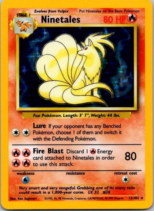 Pokemon TCG WOTC Base Set Ninetales Holo Rare 12/102 NM-Mint Very Clean 💎