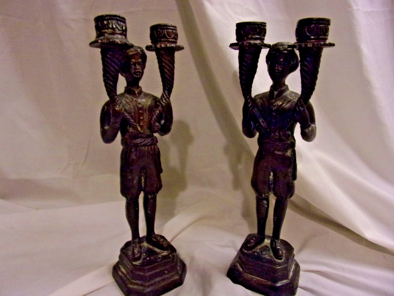 Bronze Blackamoor Double Candlestick Candle Holder Nubian Servant Moorish 11 1/2