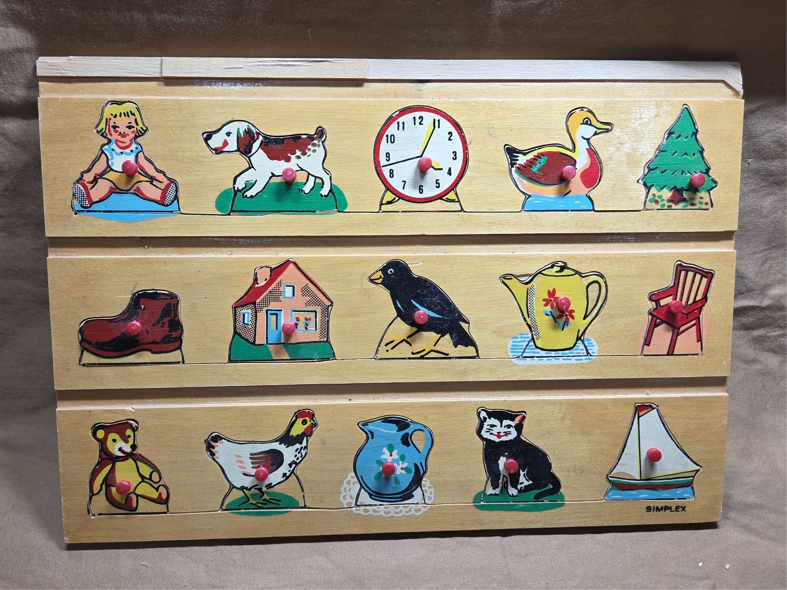 Vintage Simplex Wooden Play Peg Puzzle Made In Holland