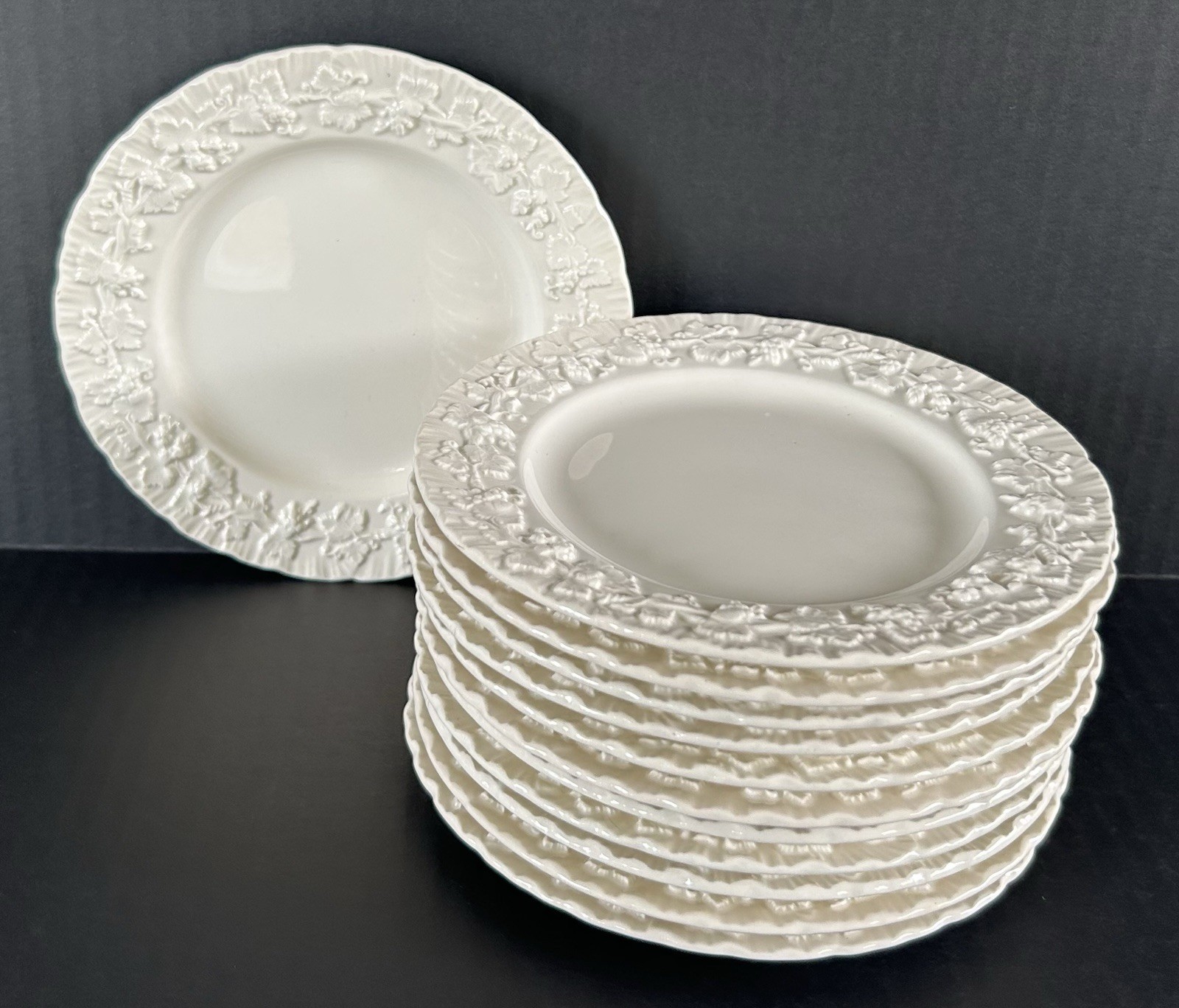 Wedgwood Embossed Queensware Cream On Cream Bread Plates 6 1/4 Wedgwood Embossed Queensware Cream On Cream Bread Plates 6 1/4