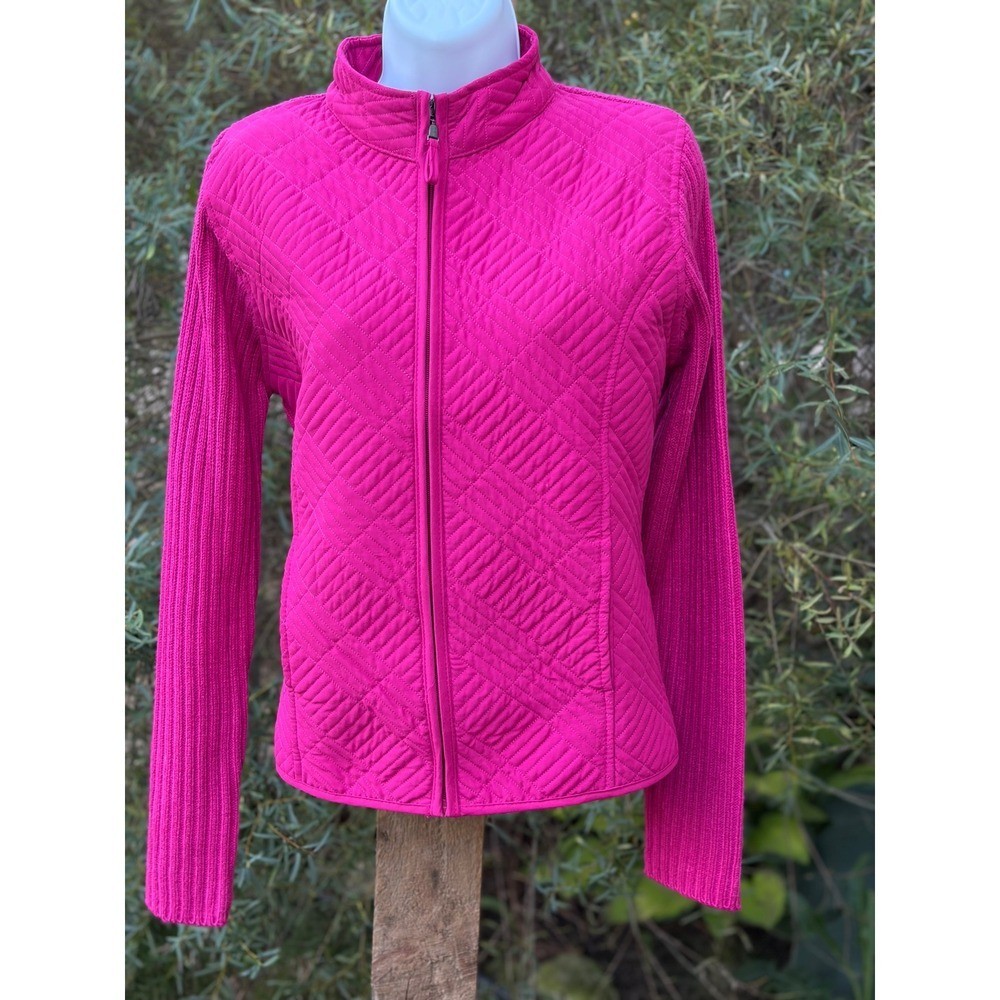 Creazioni Effeci Hot Pink Quilted Front Ribbed Knit Full Zip Jacket Large Creazioni Effeci Hot Pink Quilted Front Ribbed Knit Full Zip Jacket Large