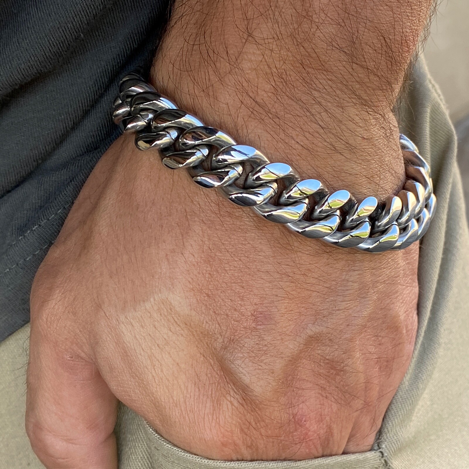 Men's Miami Cuban Link Bracelet Silver Heavy Stainless Steel 14MM 7.5