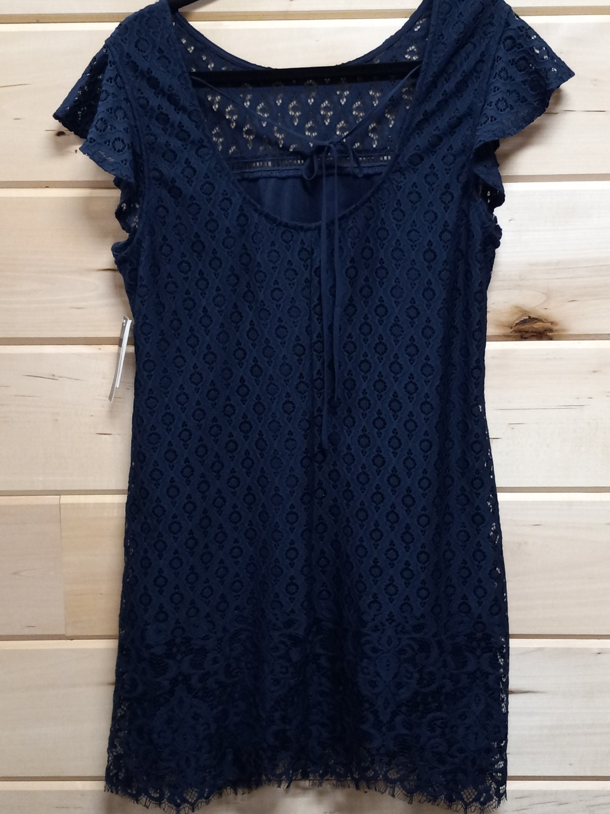 NWT SPEECHLESS Women\'s SIZE XL Navy Blue Lace Dress Lined + Cap Sleeves.   #S
