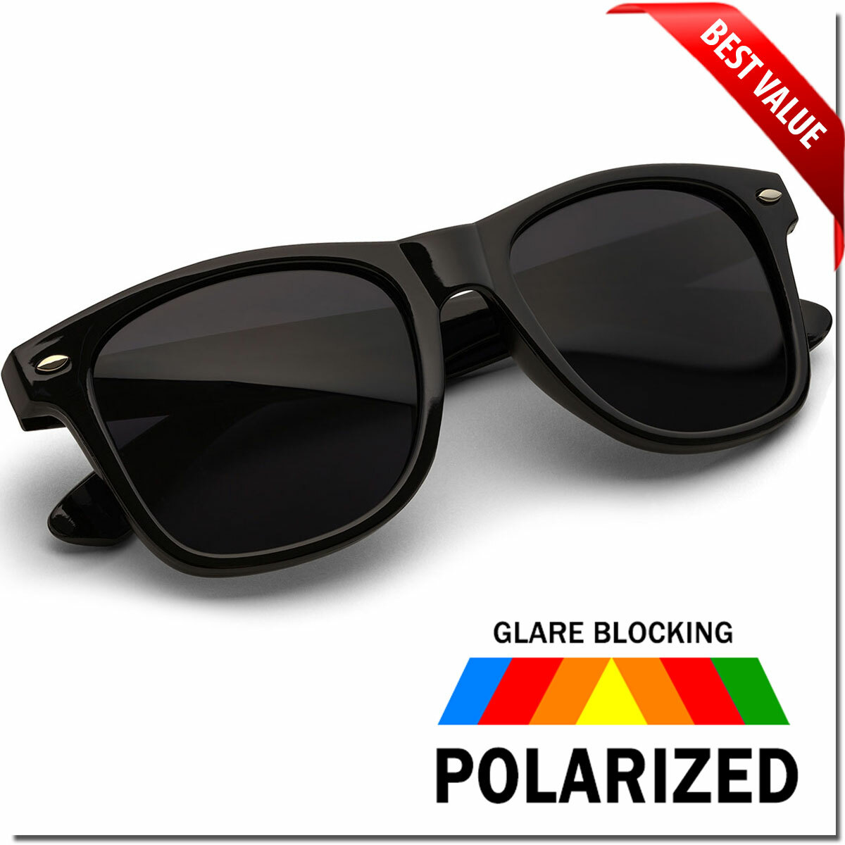 POLARIZED SUNGLASSES MENS WOMENS CLASSIC CLASSIC SHAPE SUNGLASS NEW ALL BLACK OG