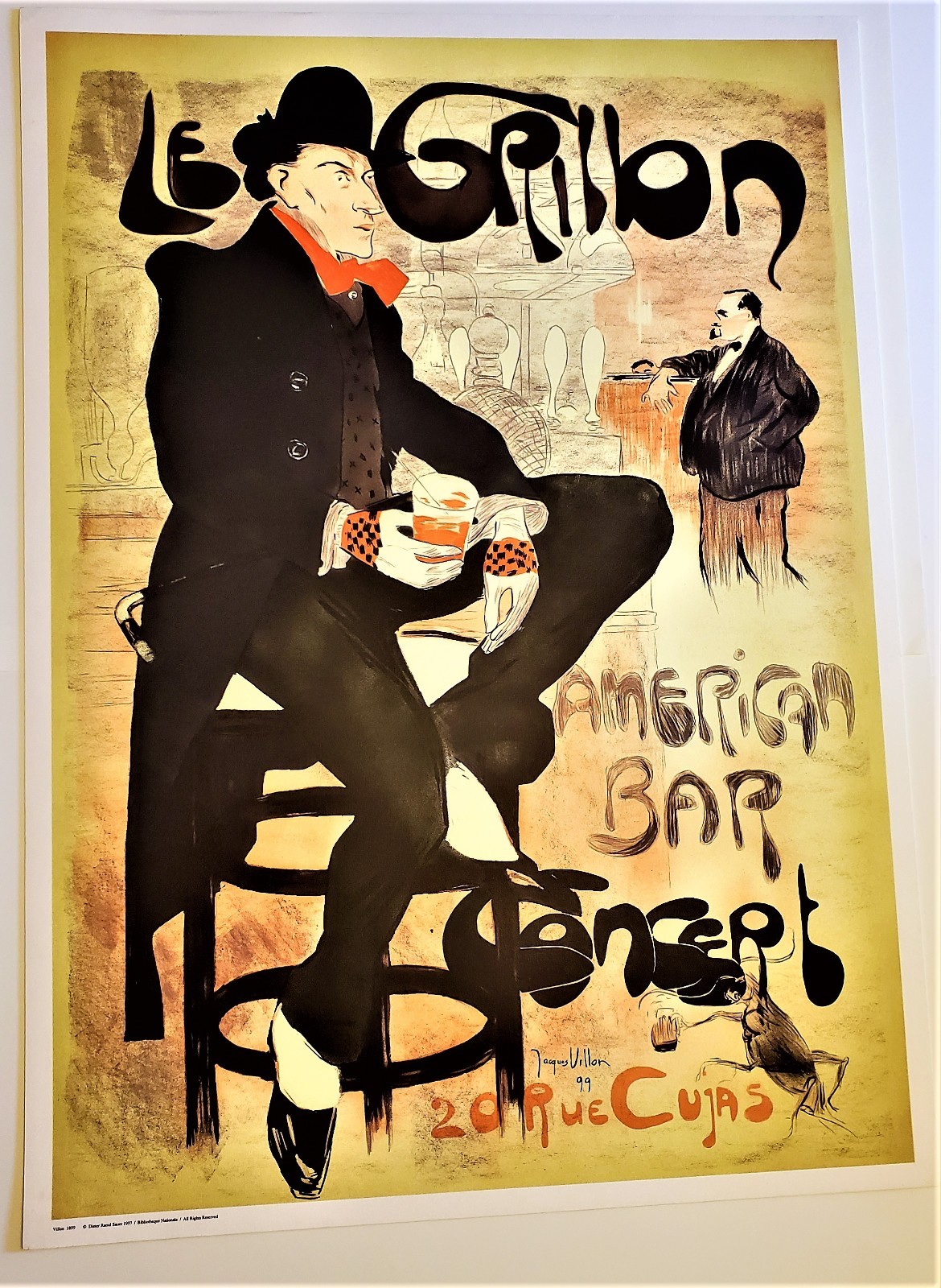 JACQUES VILLON Original Ltd. Ed. Stone Litho Le Grillon Cricket American Bar