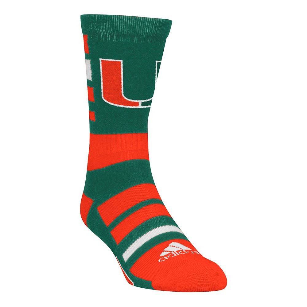 Miami Hurricanes Adidas NCAA Men\'s Green Orange Crew Socks Miami Hurricanes Adidas NCAA Men\'s Green Orange Crew Socks