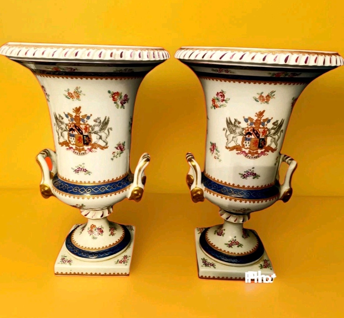 Antique Pair Paris Urns  Campana Shape Coates Of Arms .Bourdois  Bloch .French