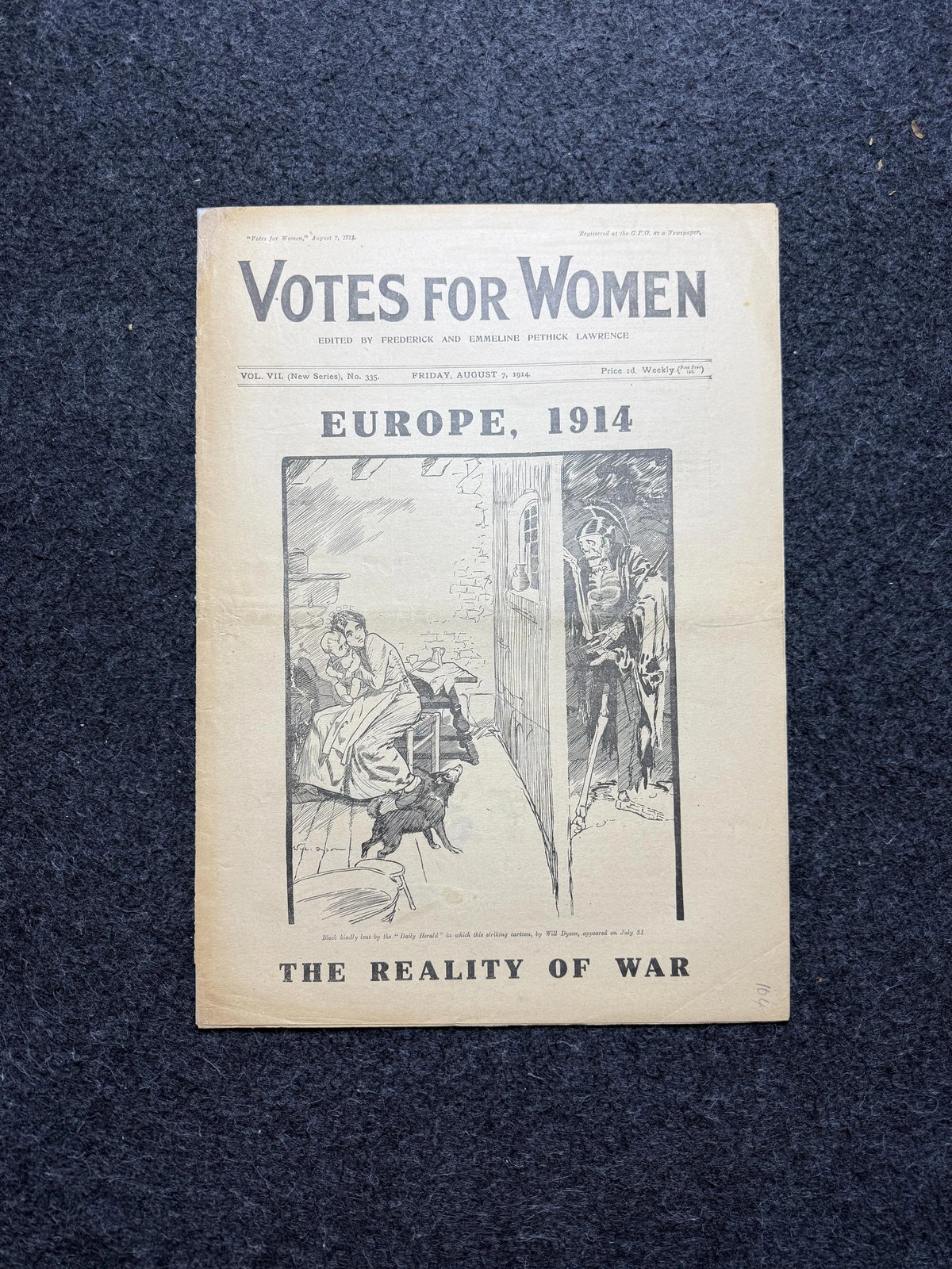 1914 WWI Begins in Europe, Suffragist Feminist Newspaper, World War One Gifts,