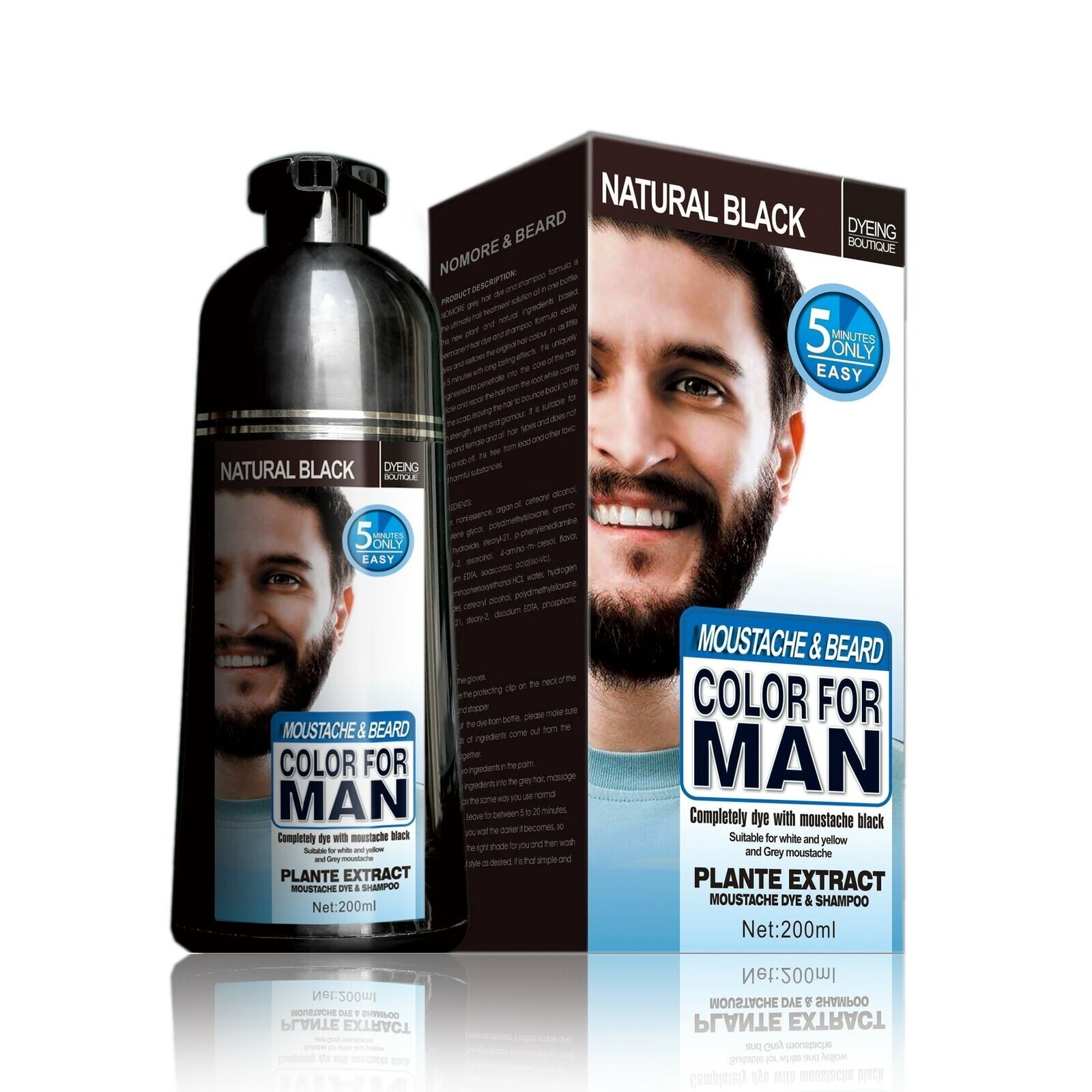 MOKERU 6.8oz Natural Ginger Man Beard Black Dye Shampoo Hair Colouring*