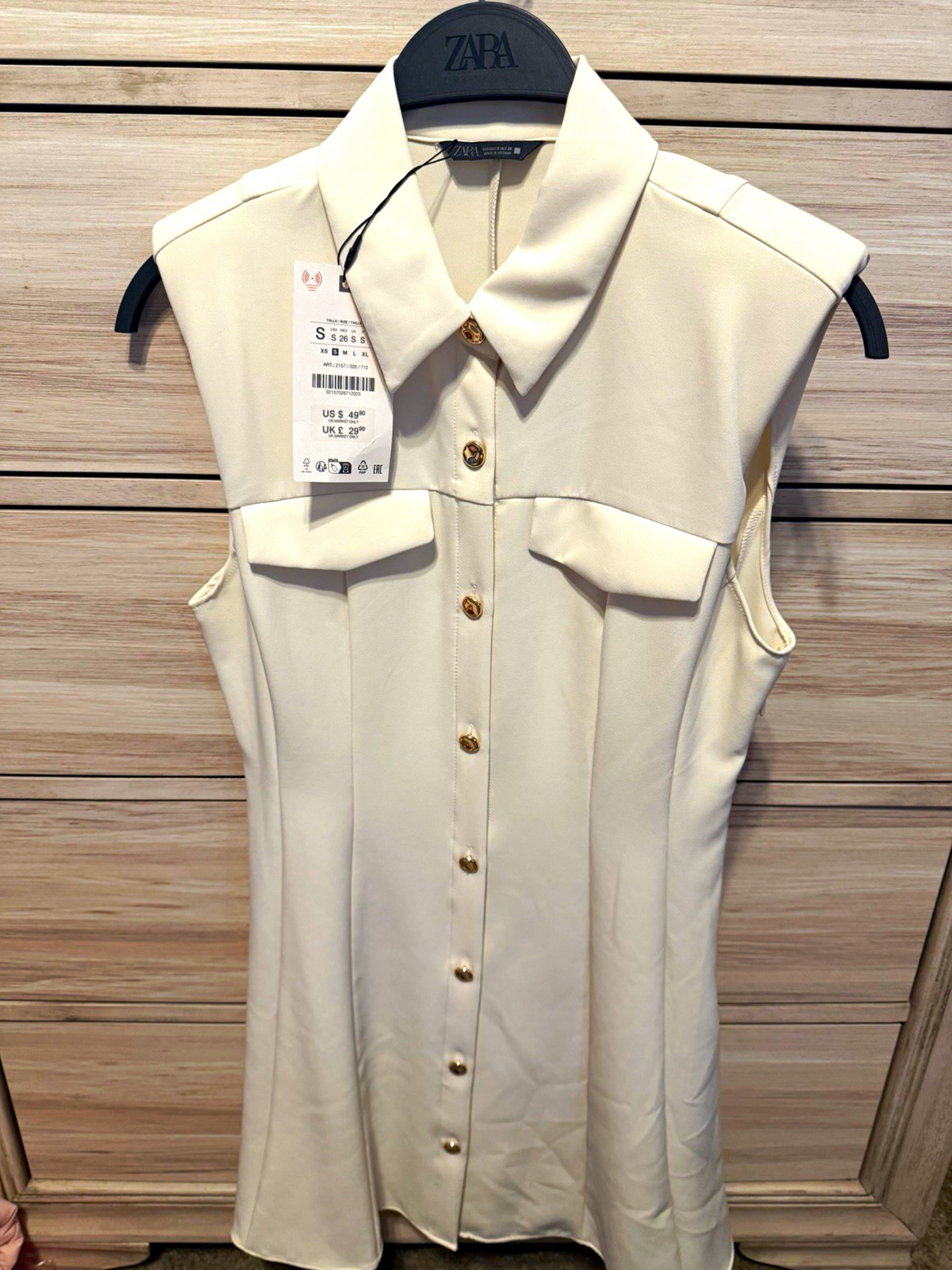 Zara White Sleeveless Collared Button Front Shirt Dress Short S Zara White Sleeveless Collared Button Front Shirt Dress Short S