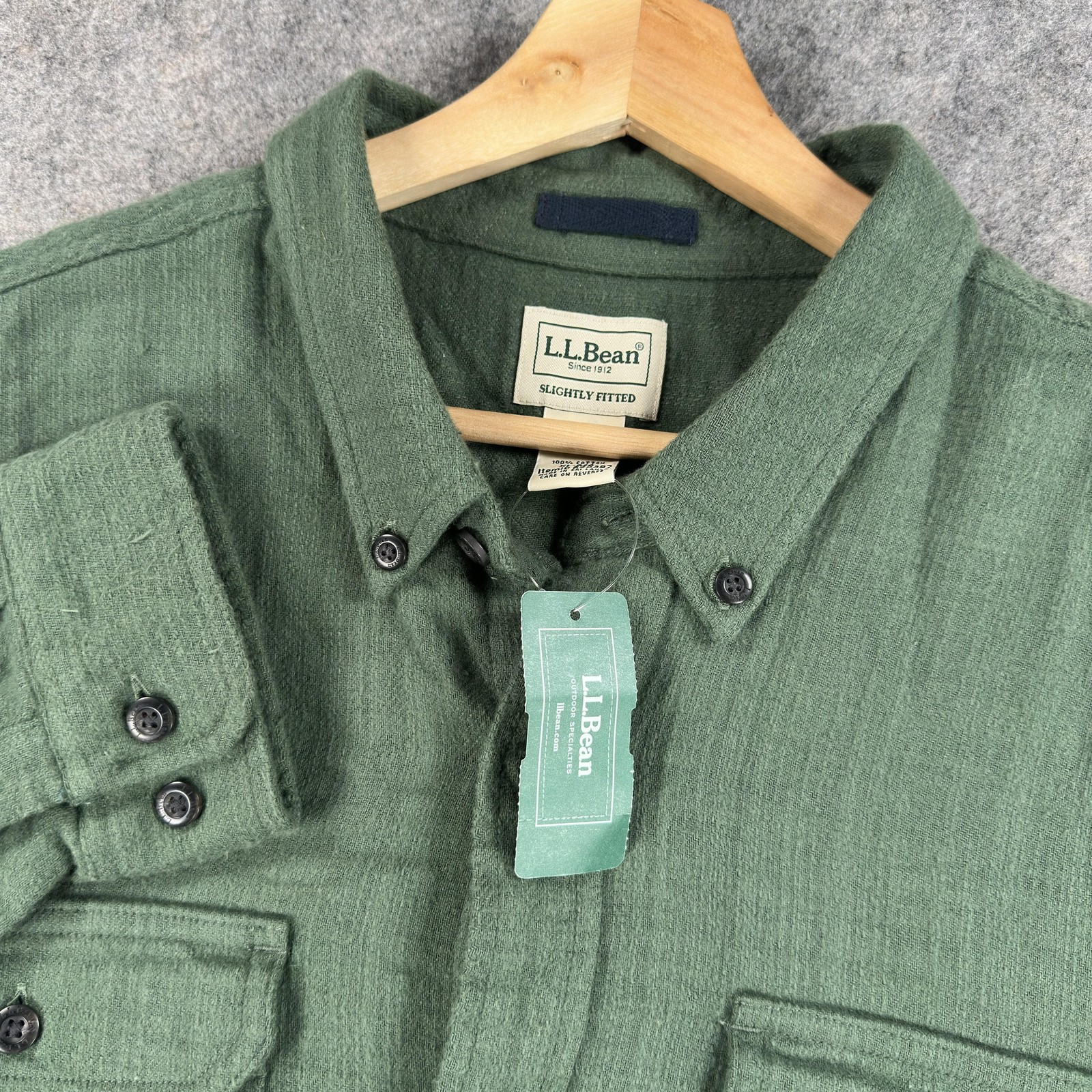 L.L.Bean 1912 Field Flannel Shirt Mens XL Green Long Sleeve Button Pockets