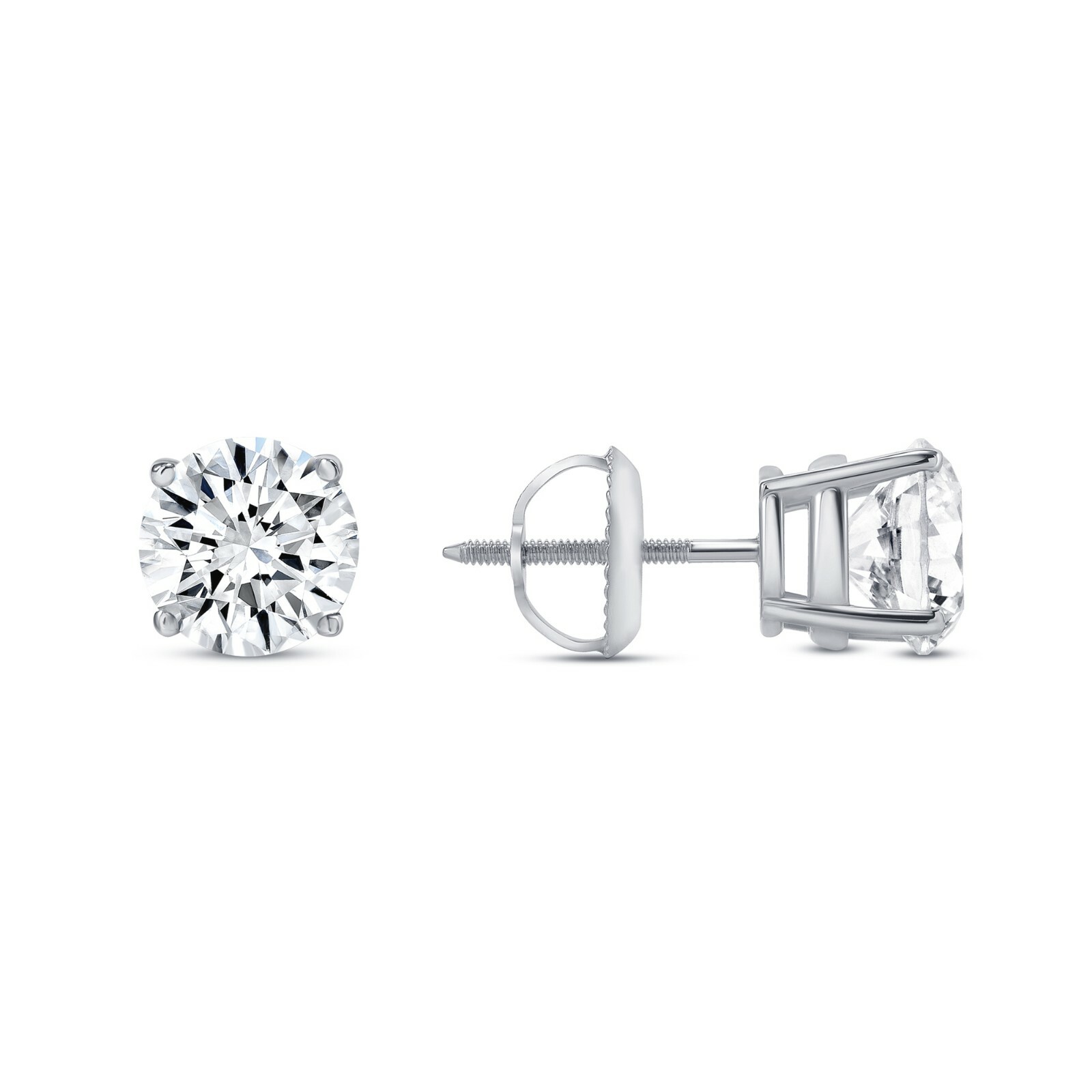 IGI E/VVS 2 Ct Round Lab Created Grown Diamond Stud Earrings Real 14K White Gold