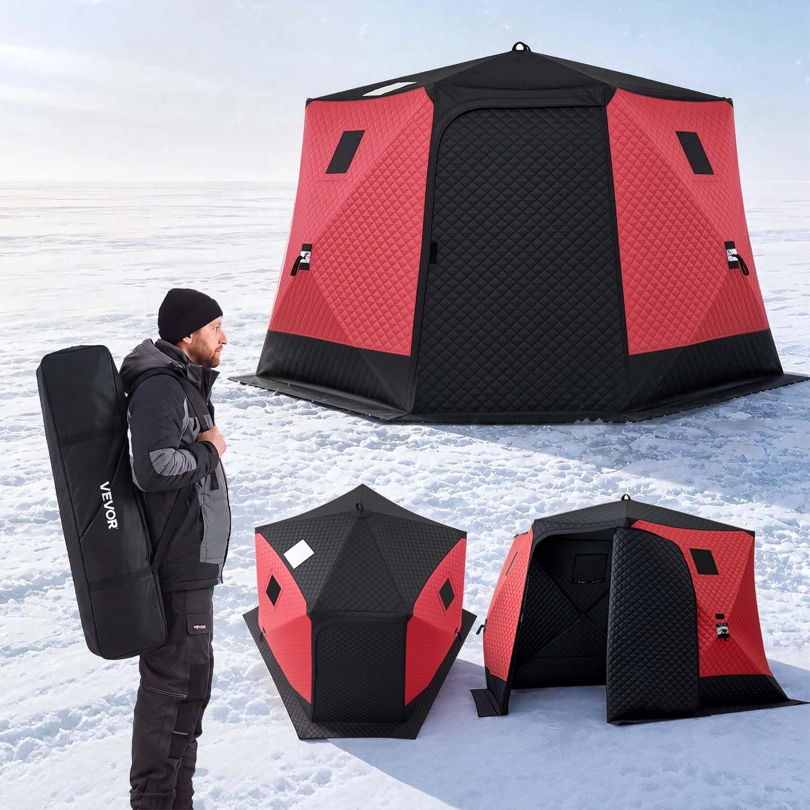 VEVOR Pop-Up Ice Fishing Tent, Insulated or Non-Insulated, 1-10 Person
