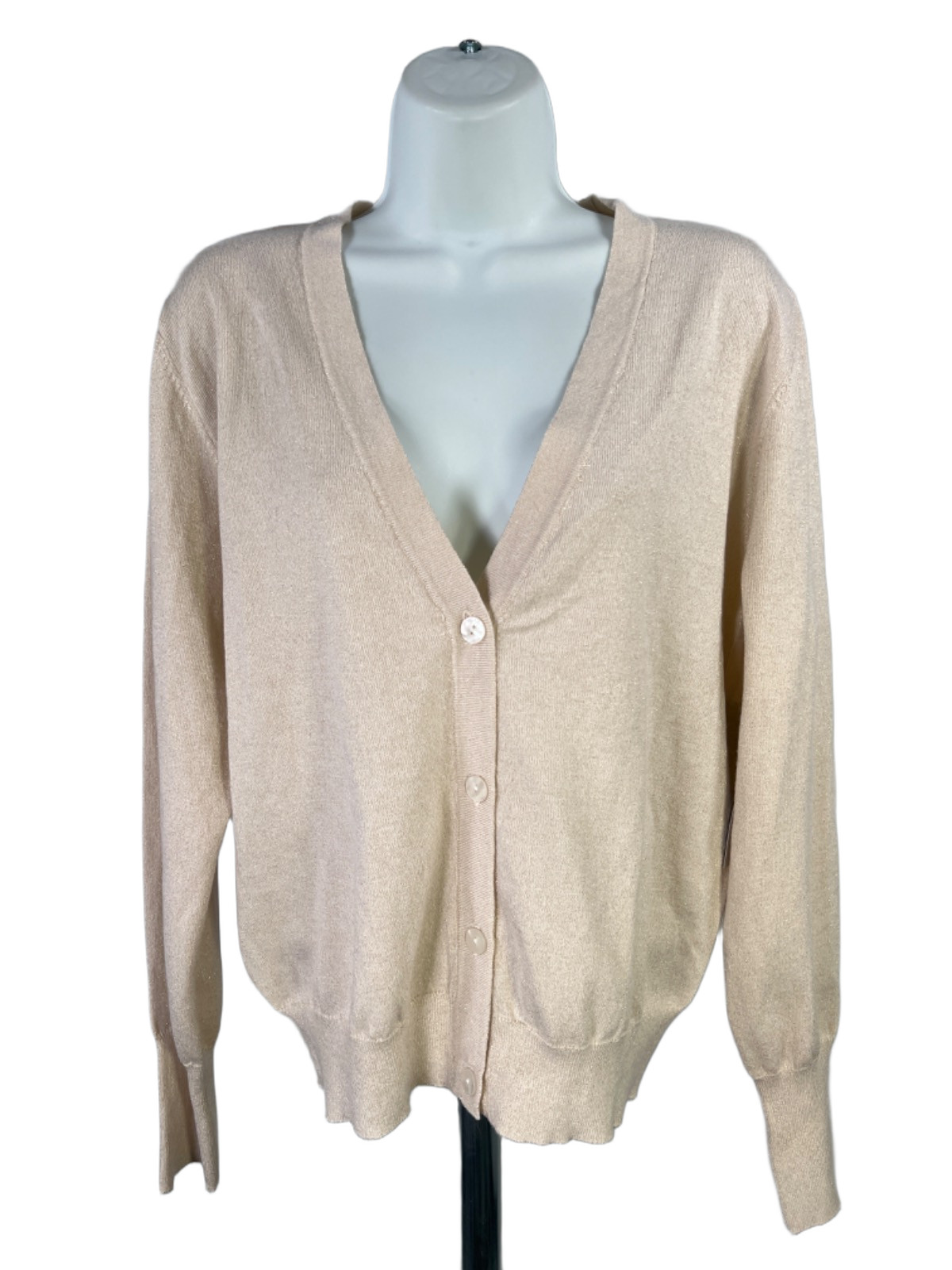 Worthington Women\'s Light Beige Metallic Button Up Cardigan Sweater - M